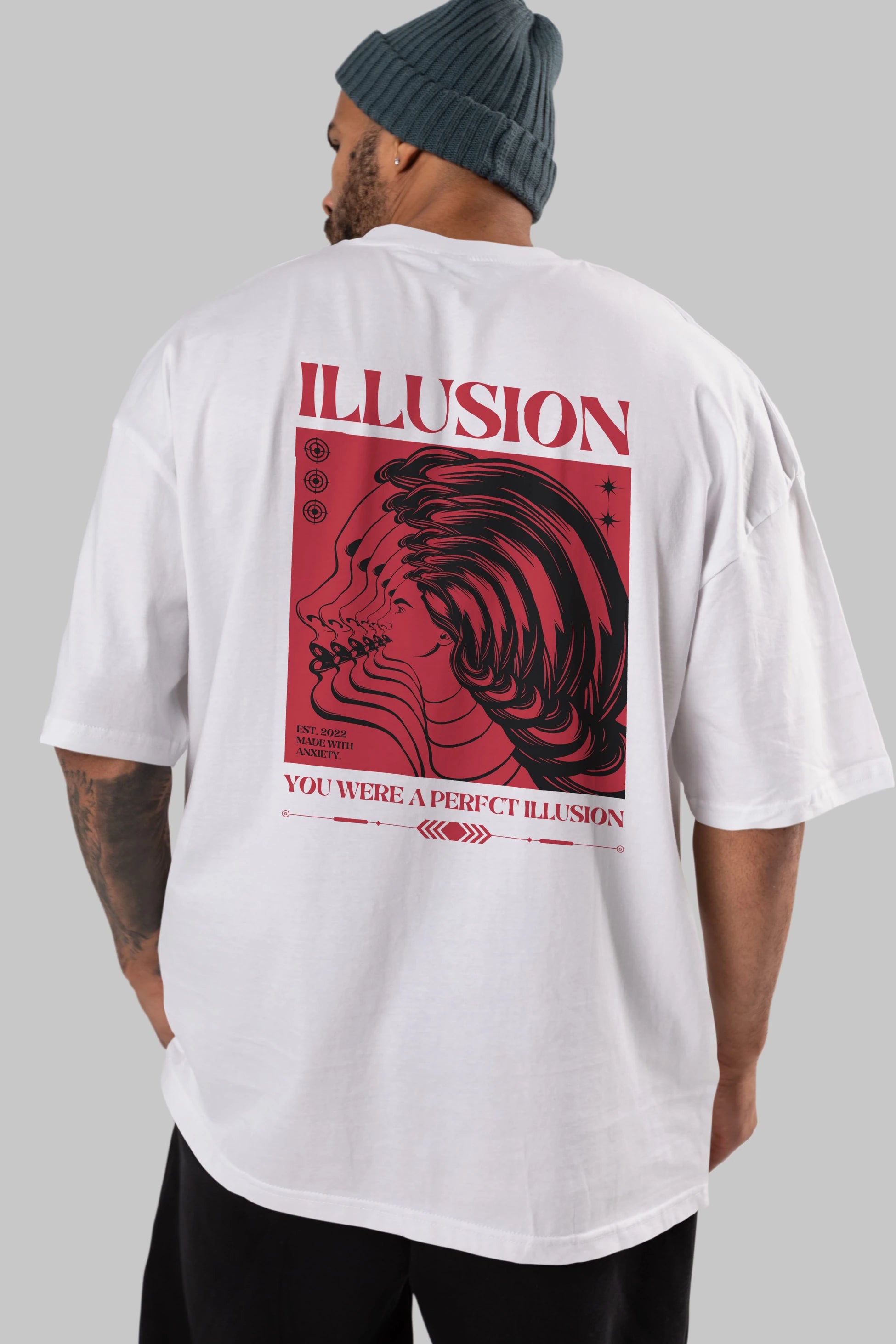 Illusion Streetwear Arka Baskılı Oversize t-shirt Erkek Kadın Unisex