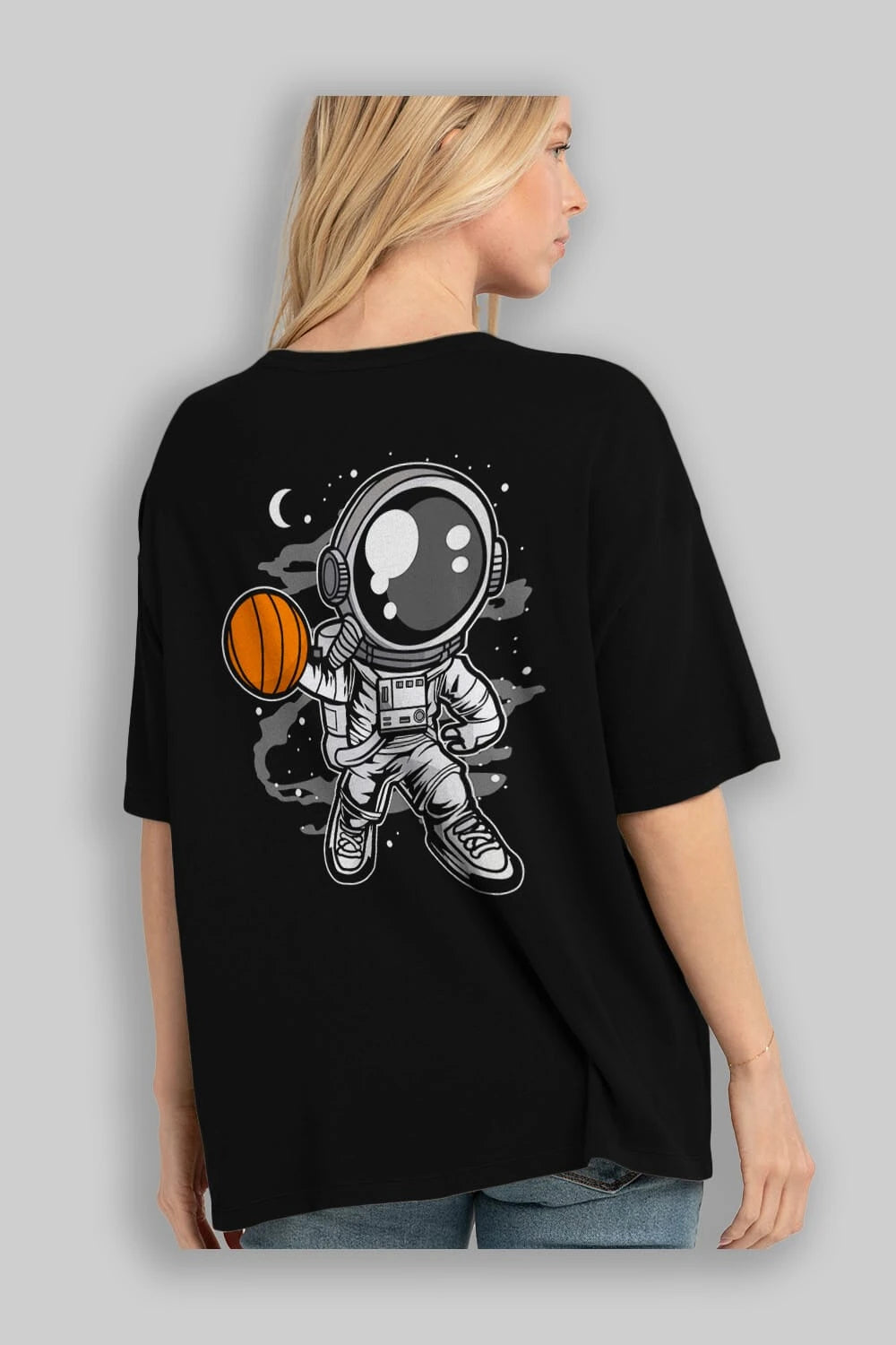 Astronaut Basketball Arka Baskılı Oversize t-shirt Erkek Kadın Unisex