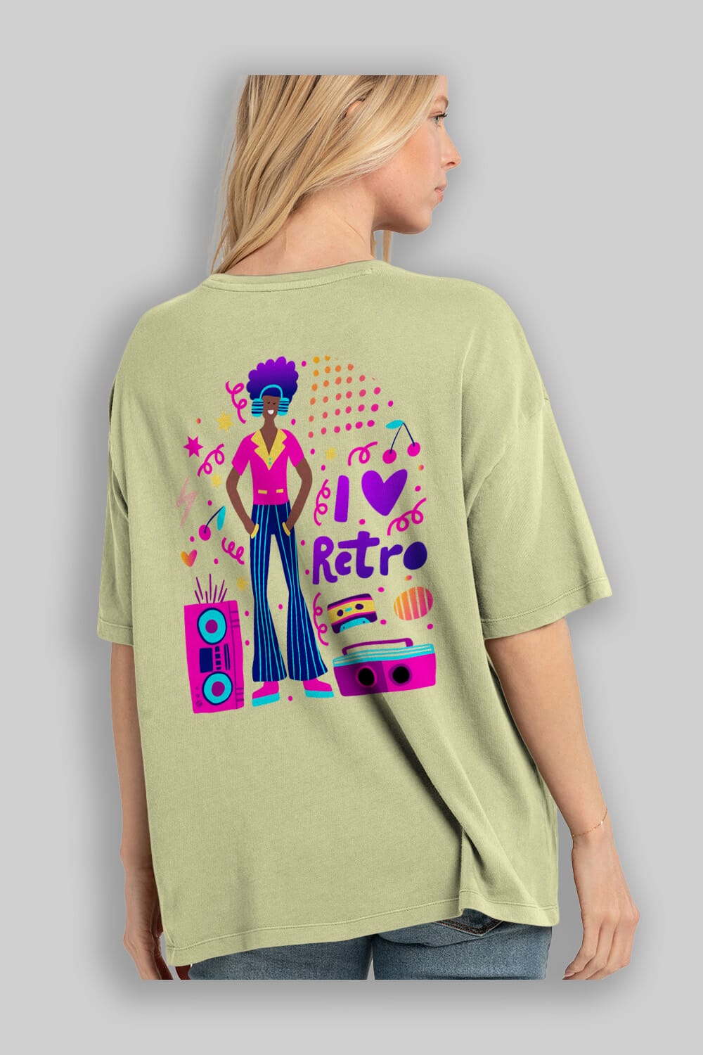 Retro Boy Party Arka Baskılı Oversize t-shirt Erkek Kadın Unisex