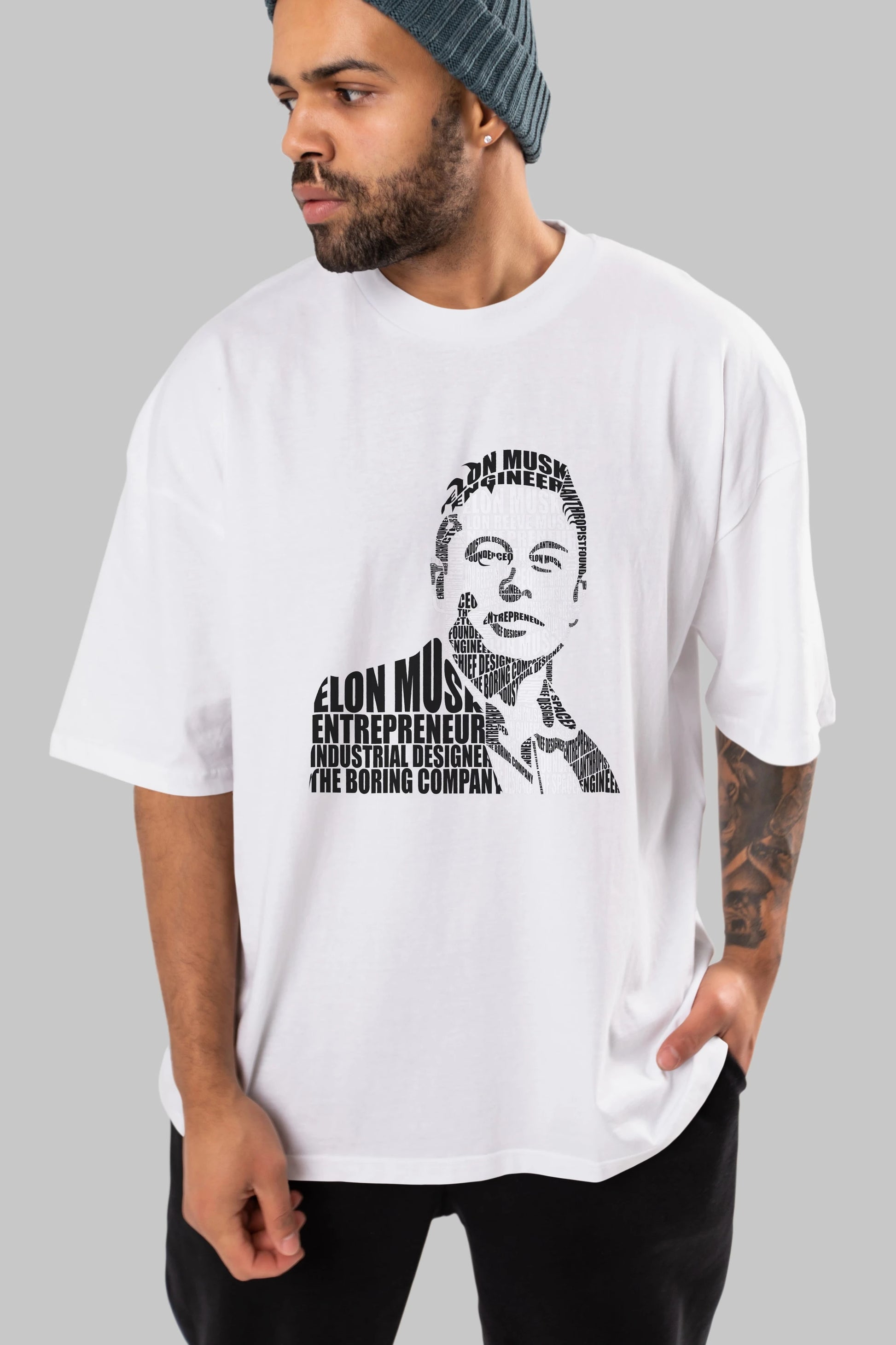 Elon Musk Calligram Ön Baskılı Oversize t-shirt %100 pamuk Erkek Kadın Unisex