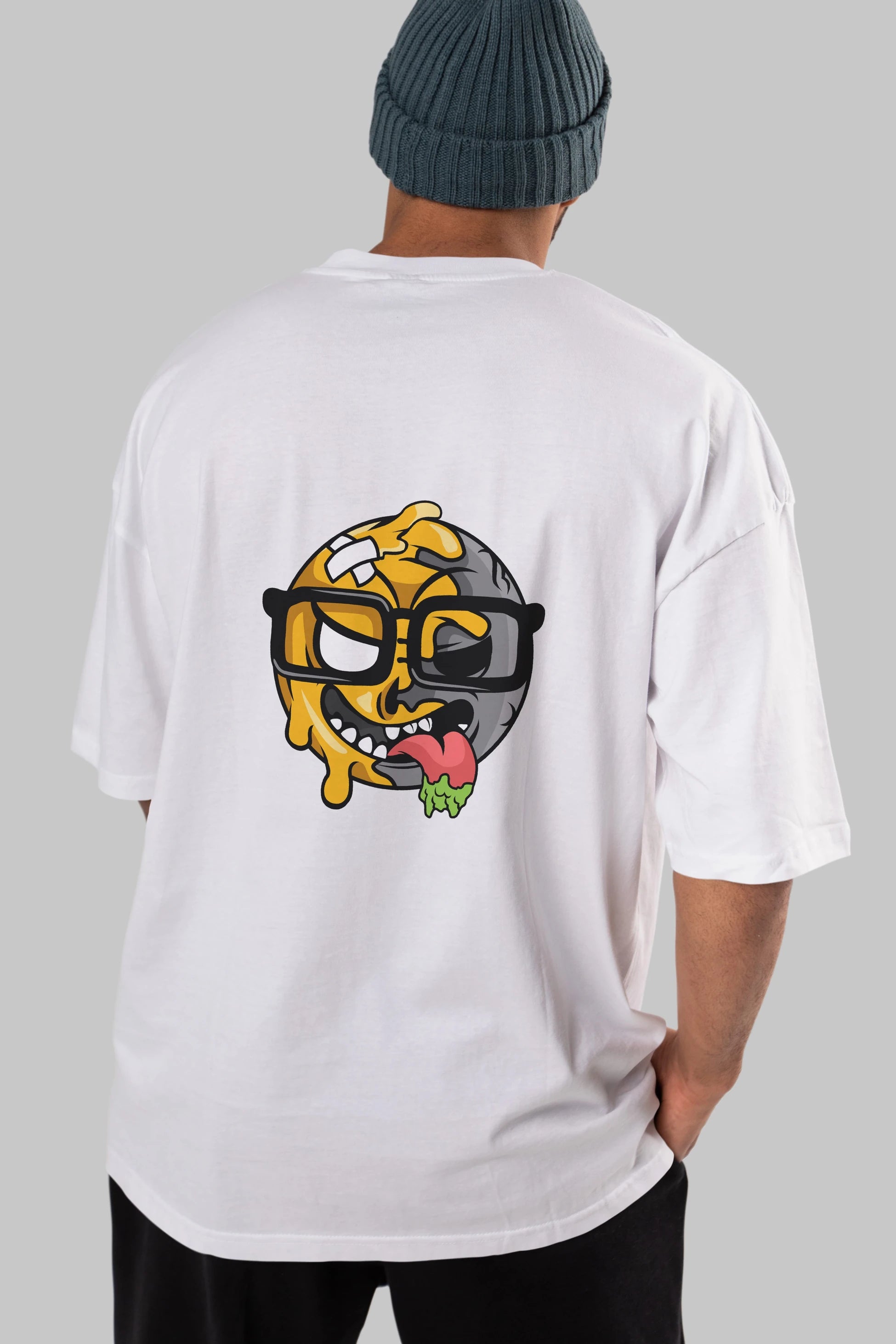 Smiley Nerd Arka Baskılı Oversize t-shirt Erkek Kadın Unisex %100 Pamuk tişort