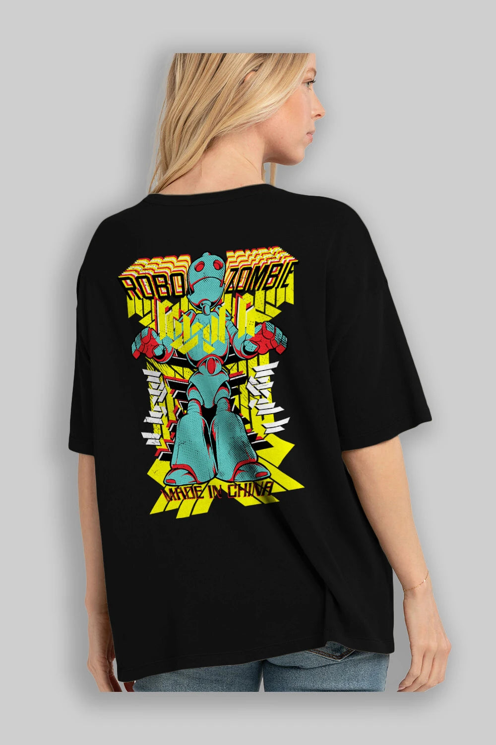 Robo Zombie Arka Baskılı Oversize t-shirt Erkek Kadın Unisex