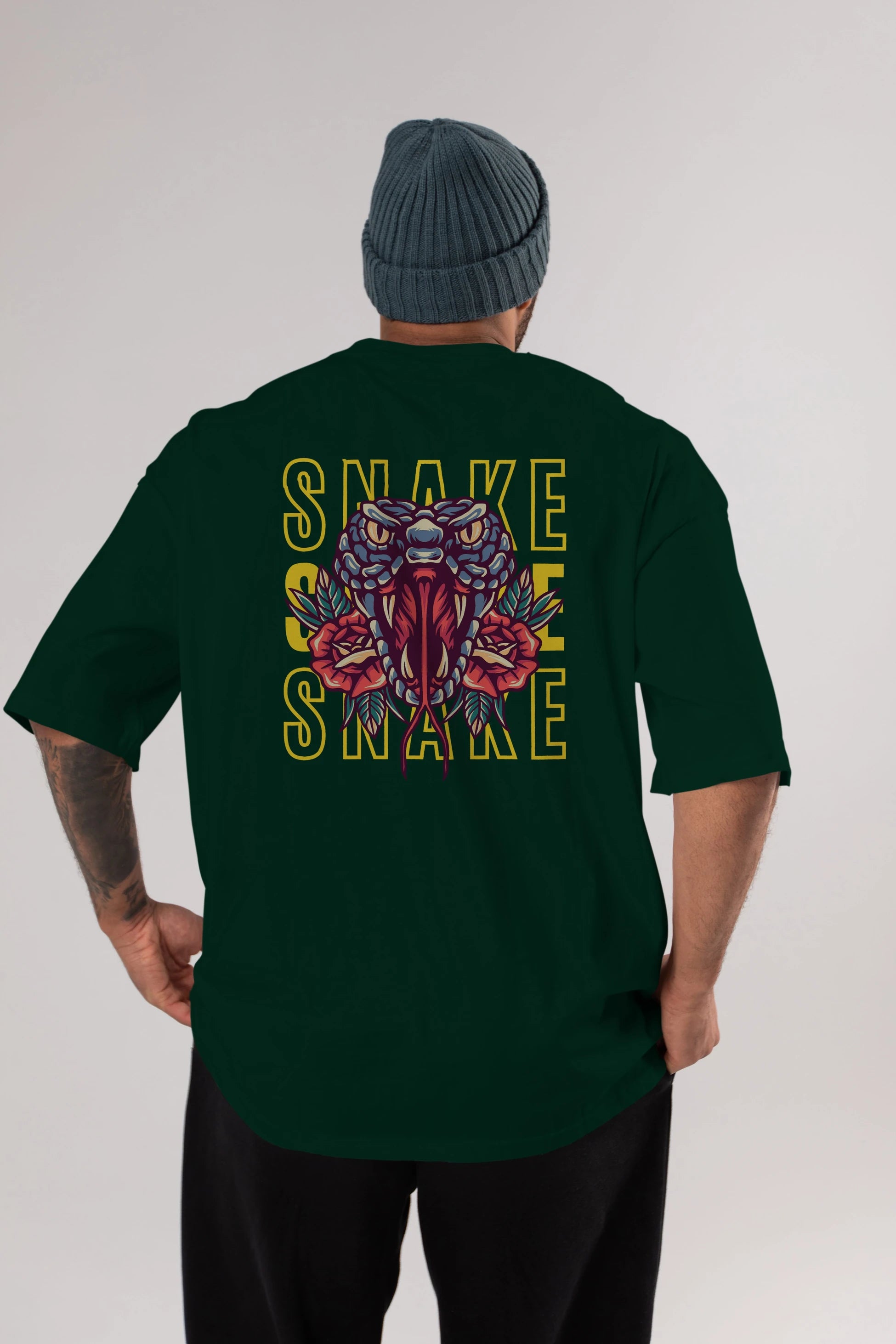 Snake Arka Baskılı Oversize t-shirt Erkek Kadın Unisex