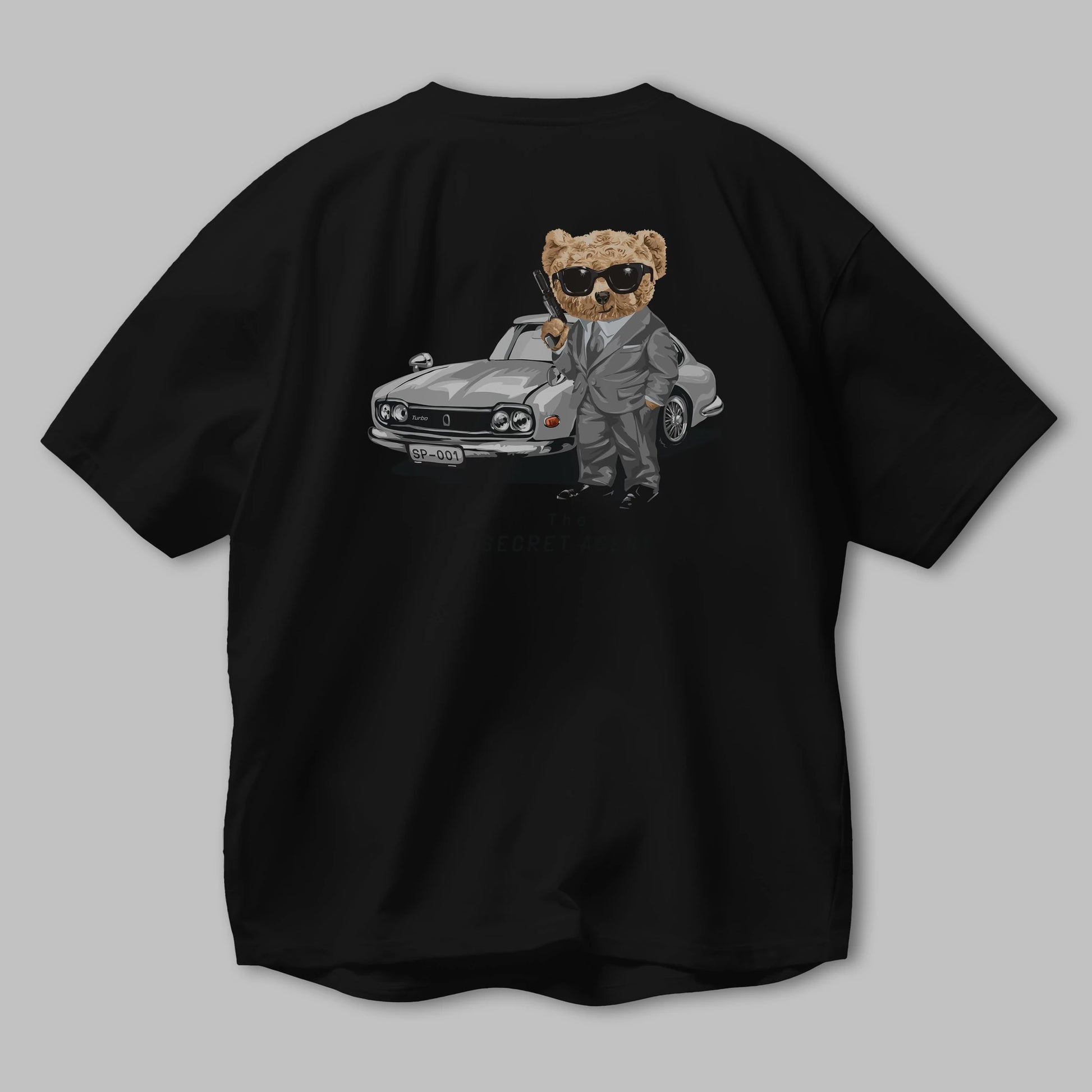 Teddy Bear The Secret Agent Arka Baskılı Oversize t-shirt Erkek Kadın Unisex %100 Pamuk