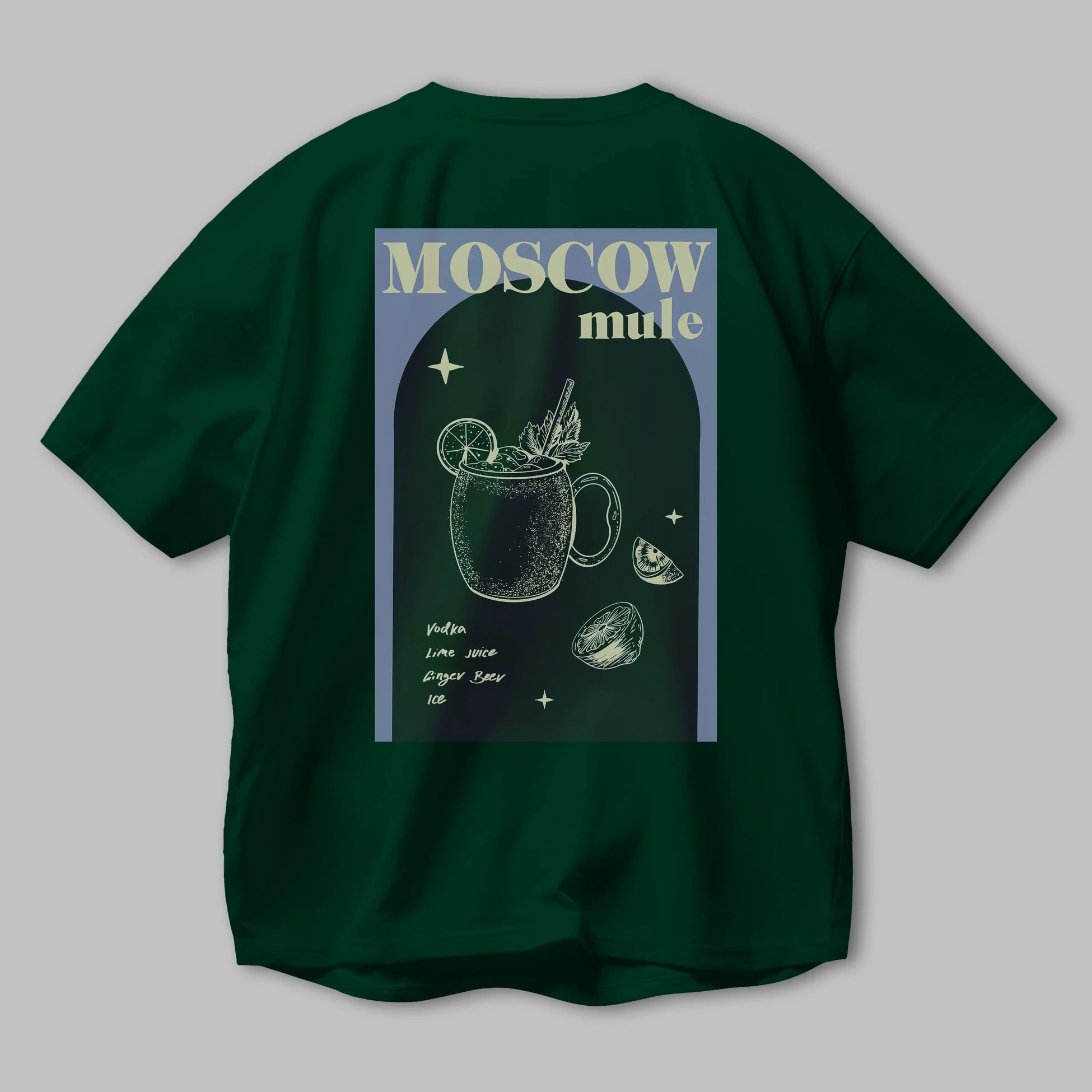 Moscow Mule Arka Baskılı Oversize t-shirt Erkek Kadın Unisex %100 Pamuk Bisiklet Yaka tişort