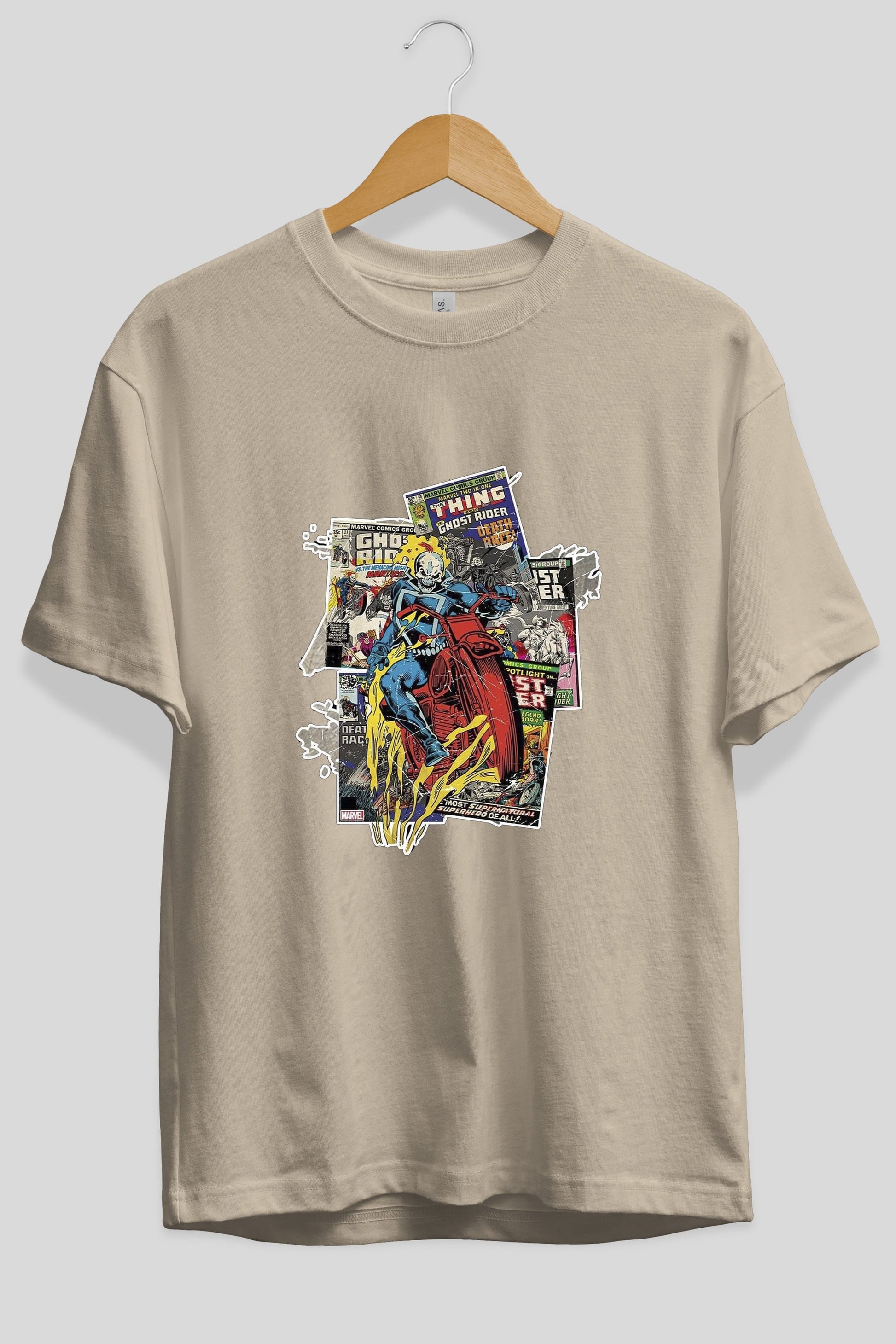 Ghost Rider Ön Baskılı Oversize t-shirt Erkek Kadın Unisex %100 Pamuk Bisiklet Yaka tişort