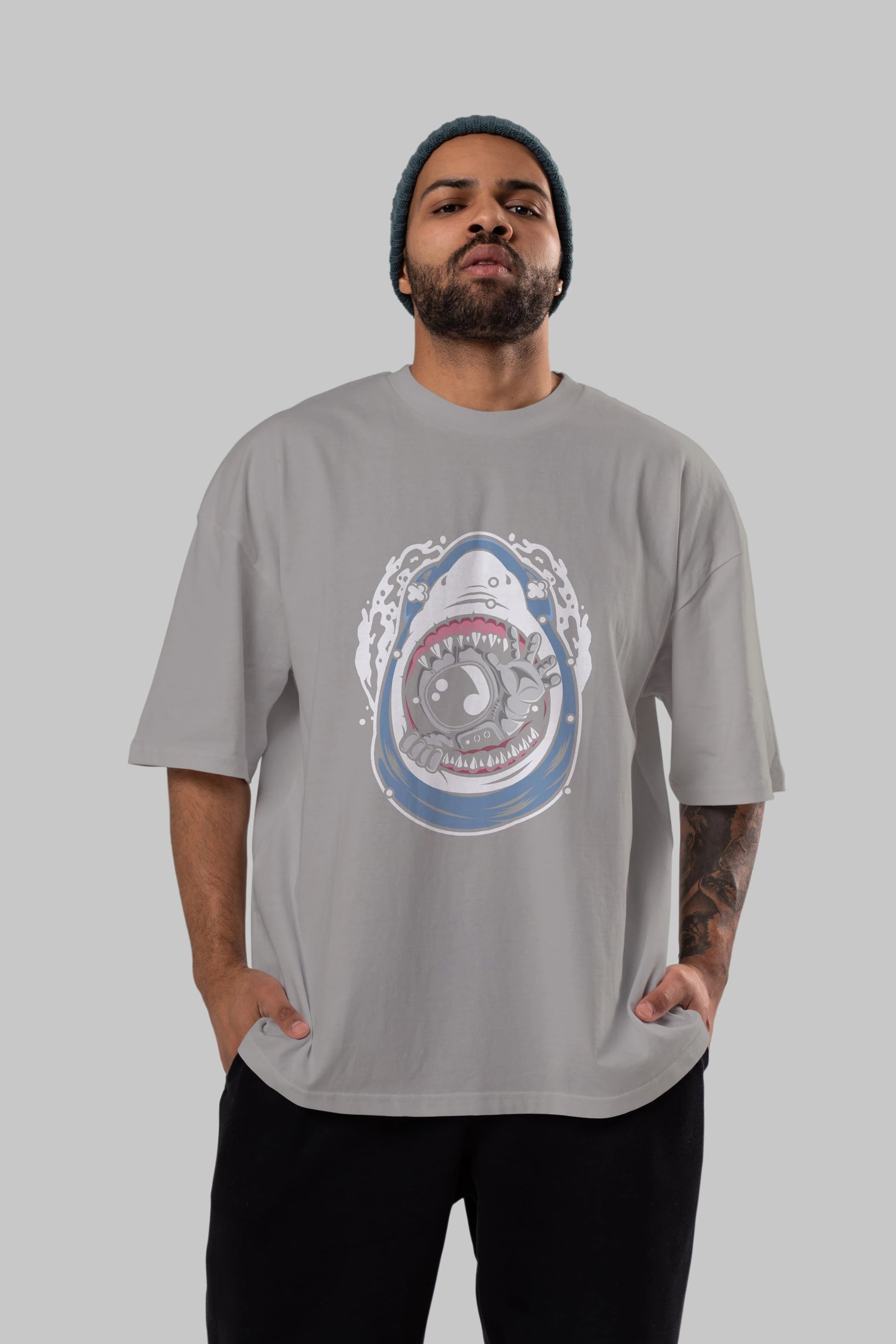 Astronaut Shark Ön Baskılı Oversize t-shirt Erkek Kadın Unisex