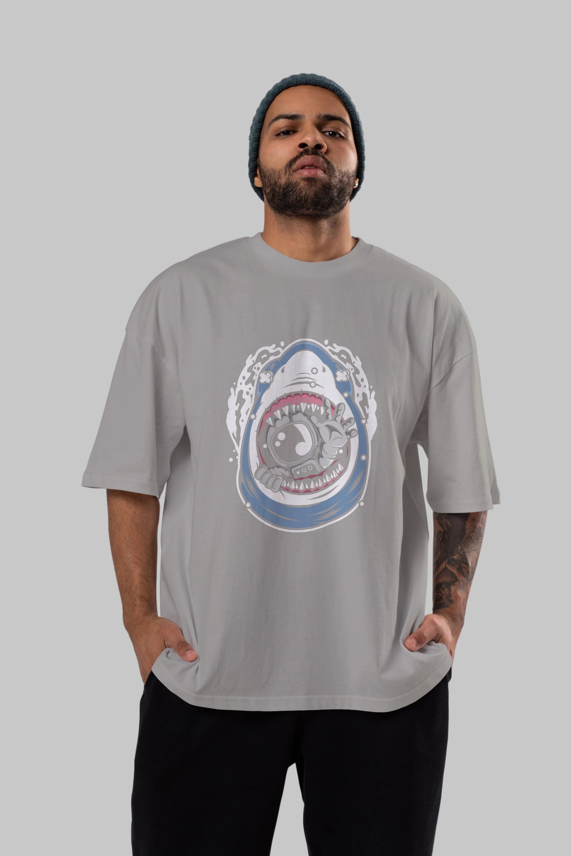 Astronaut Shark Ön Baskılı Oversize t-shirt Erkek Kadın Unisex