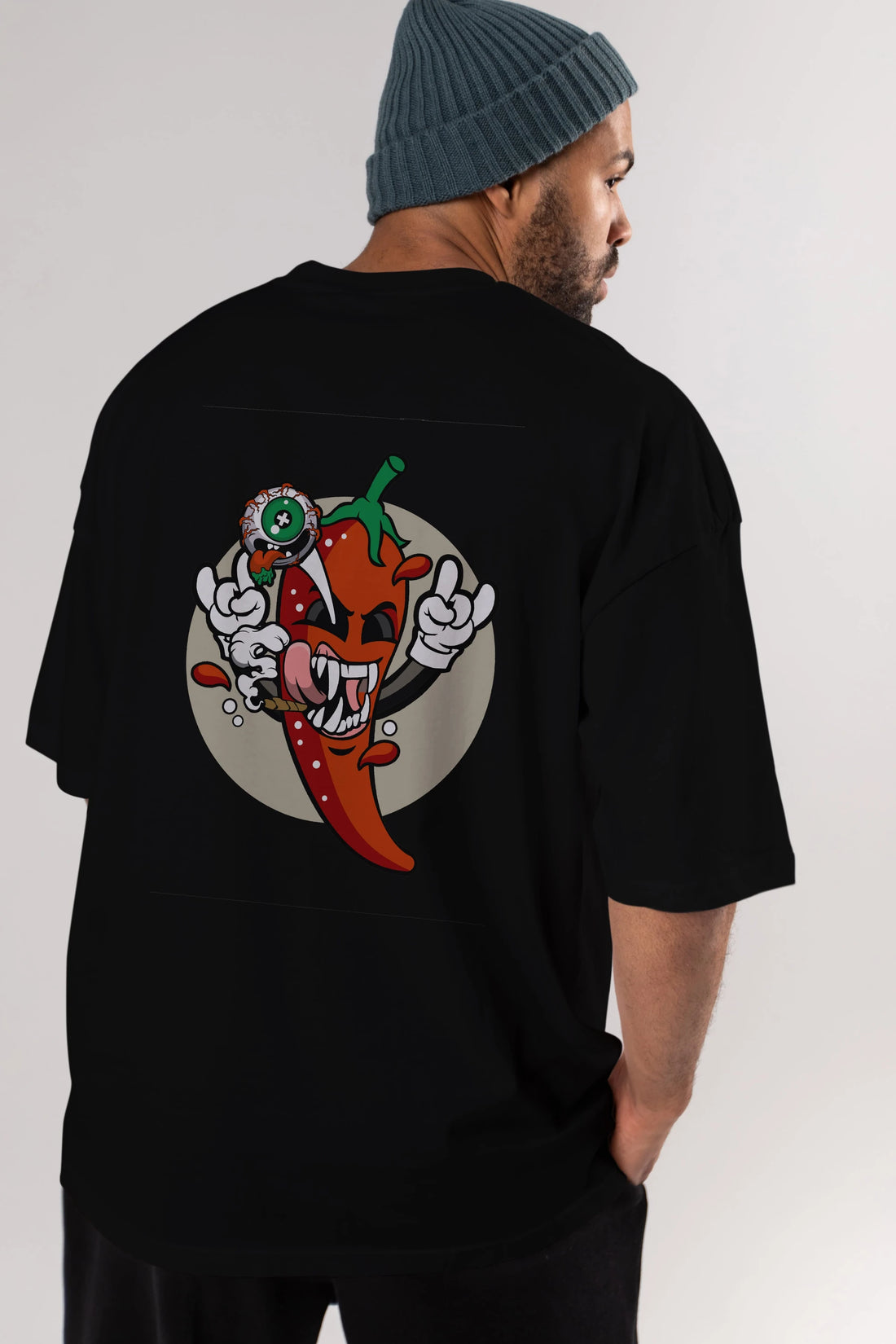 Chili Monster Arka Baskılı Oversize t-shirt Erkek Kadın Unisex %100 Pamuk tişort