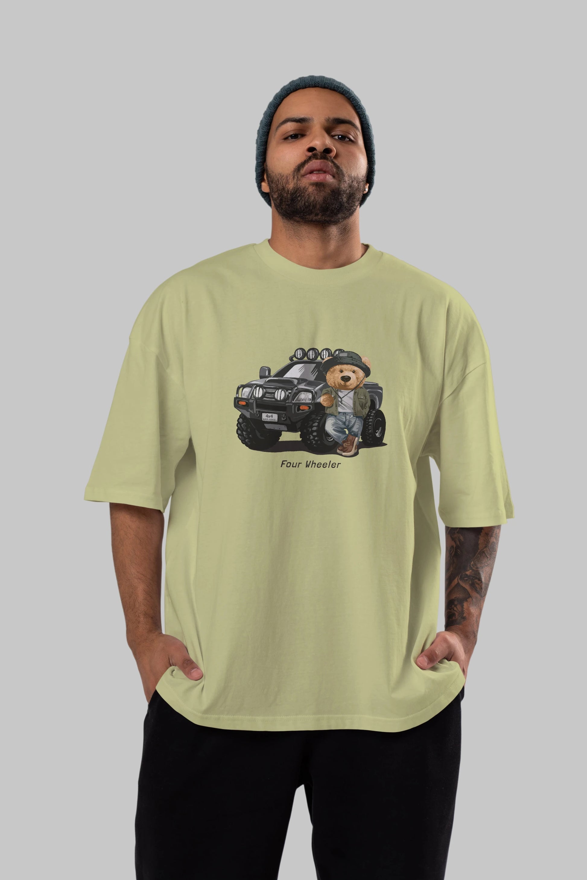 Teddy Bear Off Road Ön Baskılı Oversize t-shirt Erkek Kadın Unisex %100 Pamuk