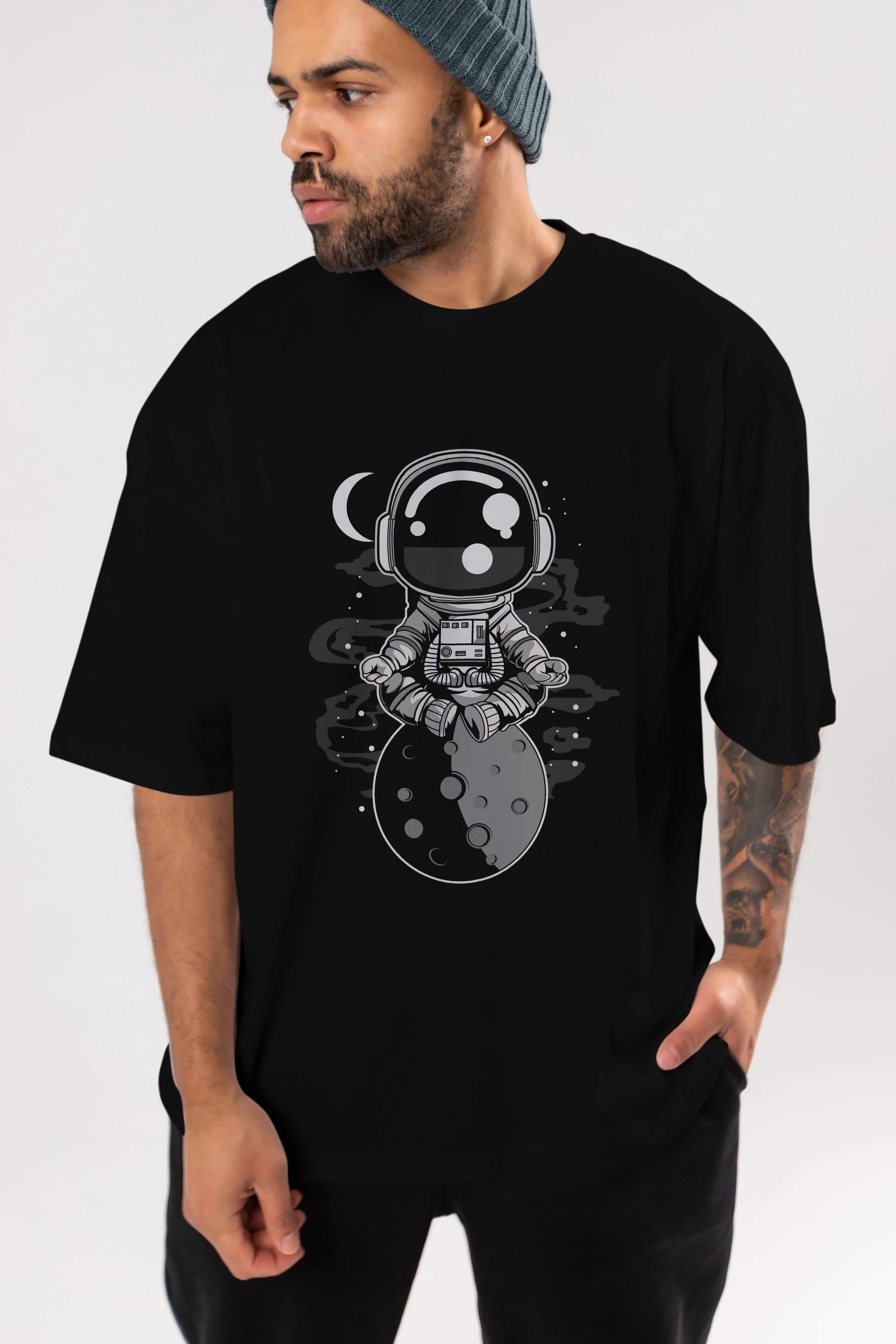 Astronaut Yoga Ön Baskılı Oversize t-shirt Erkek Kadın Unisex