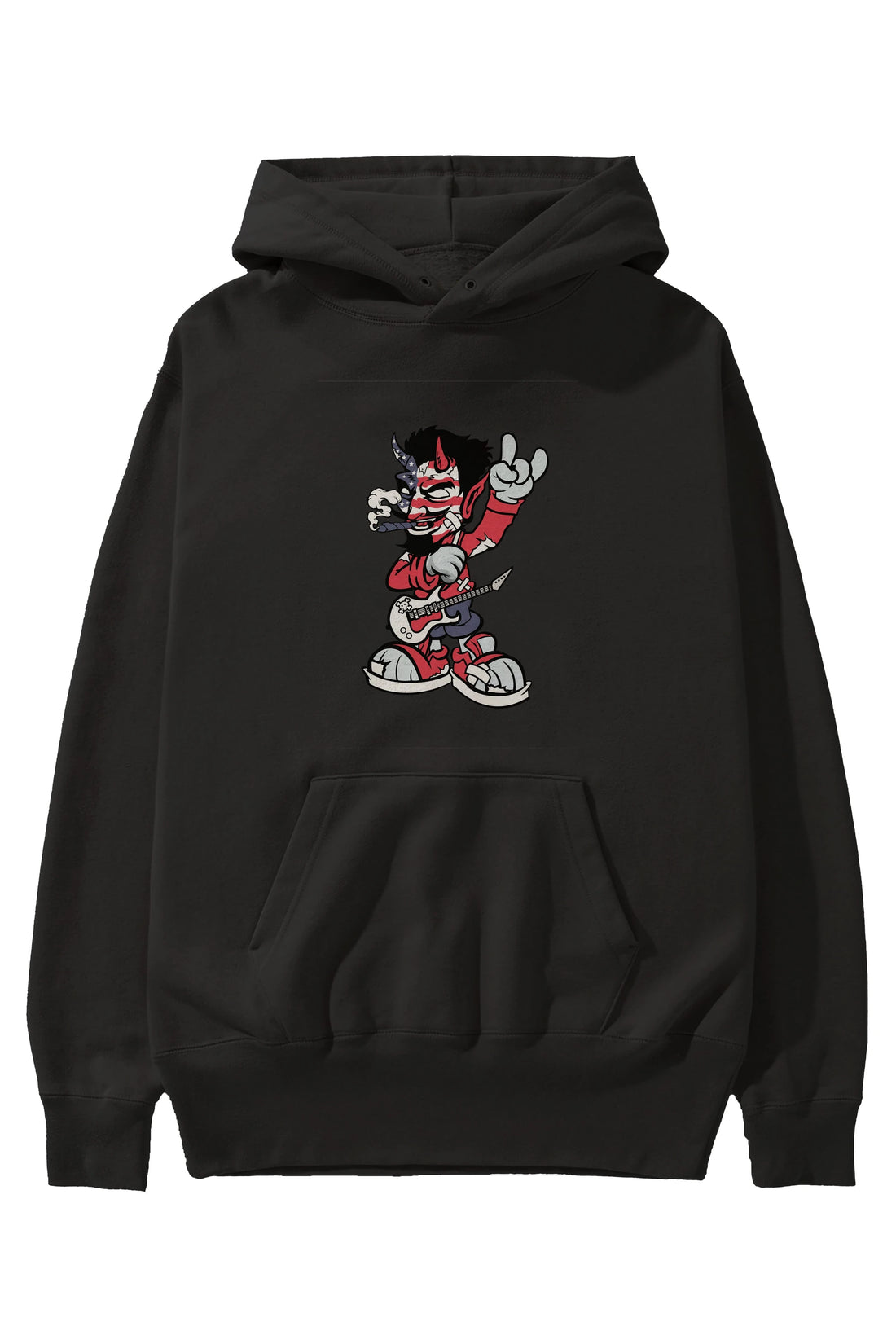 American Devil Rockstar Ön Baskılı Hoodie Oversize Kapüşonlu Sweatshirt Erkek Kadın Unisex