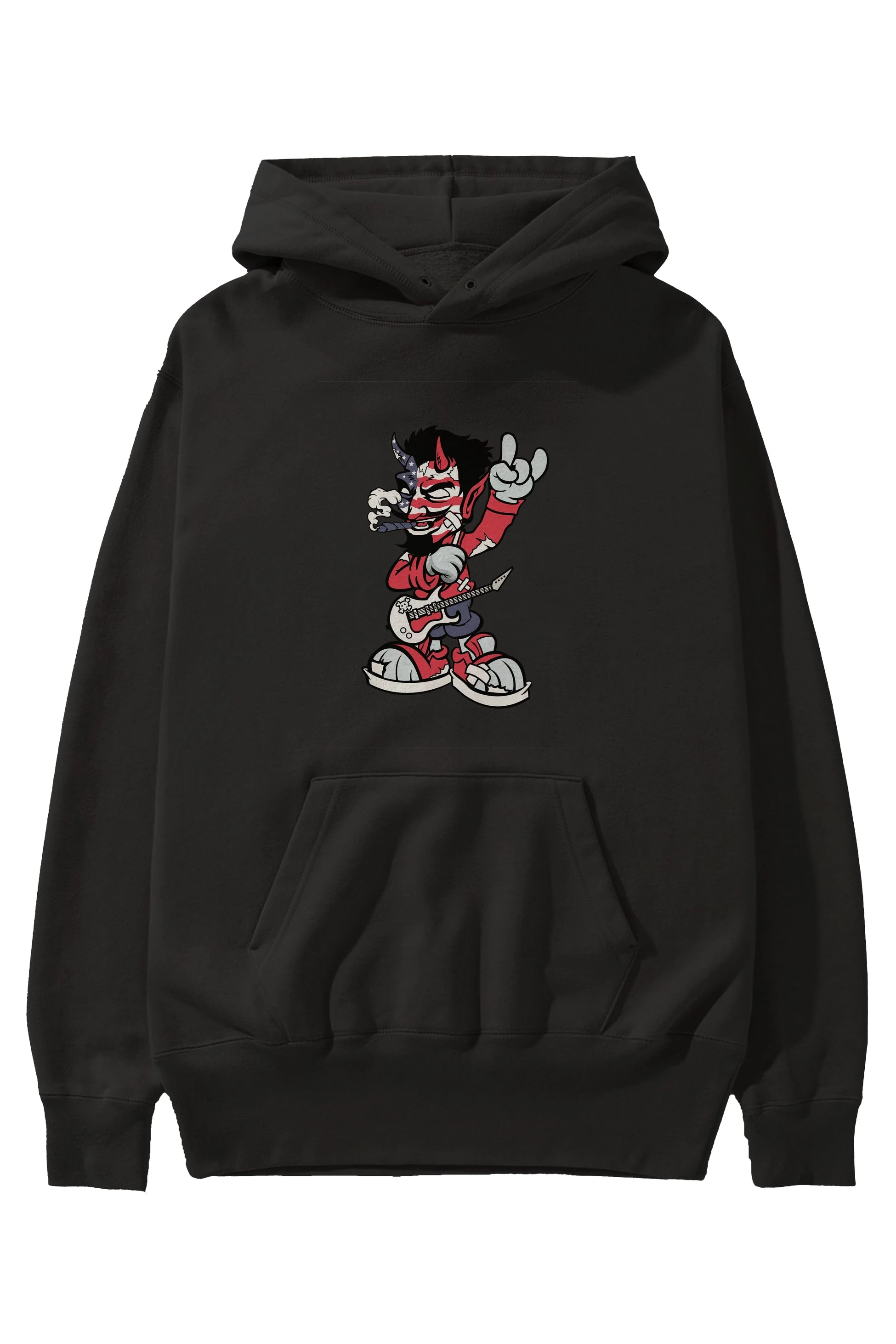 American Devil Rockstar Ön Baskılı Hoodie Oversize Kapüşonlu Sweatshirt Erkek Kadın Unisex