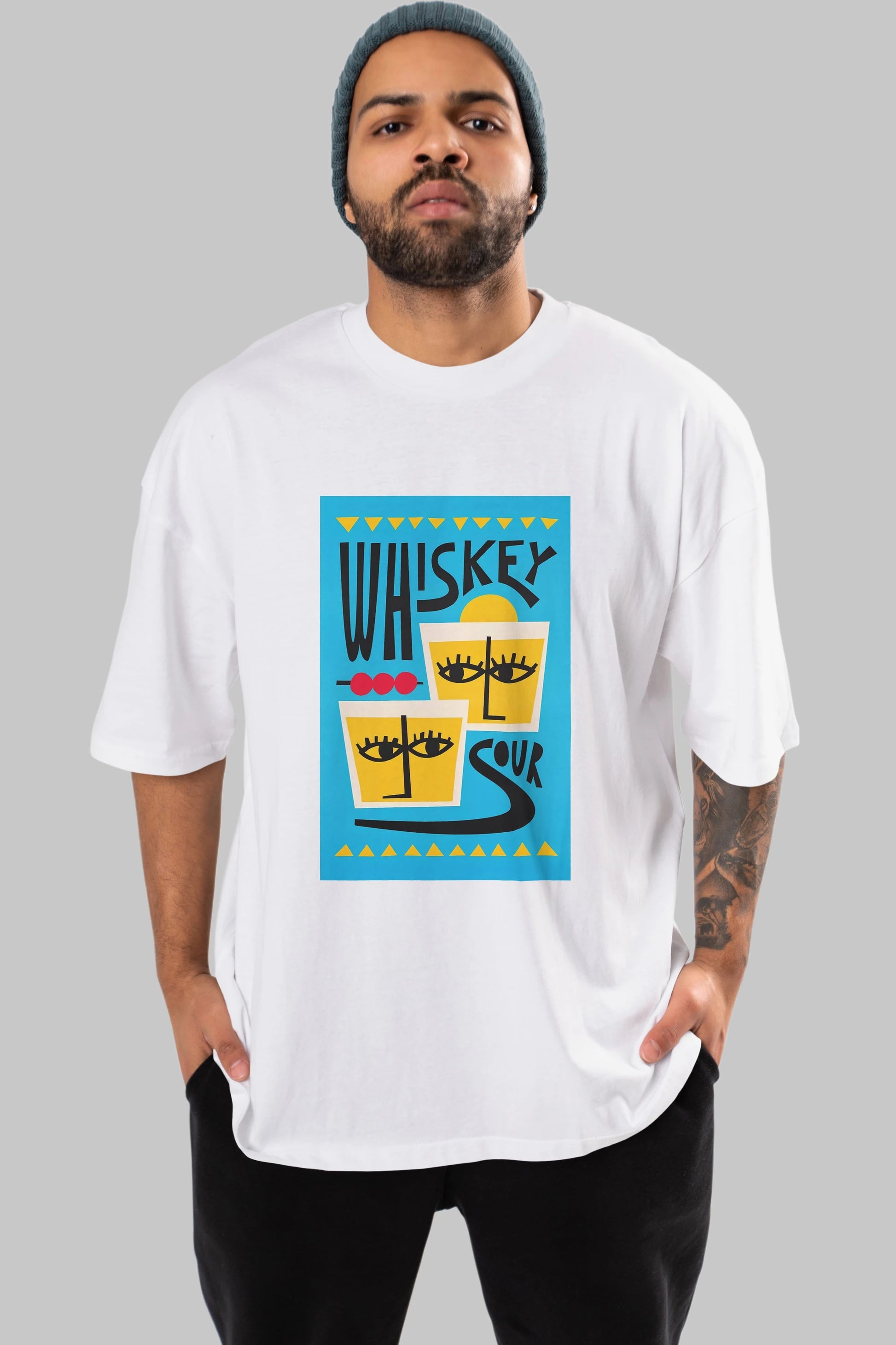 Whiskey Sour 2 Ön Baskılı Oversize t-shirt Erkek Kadın Unisex %100 Pamuk Bisiklet Yaka tişort