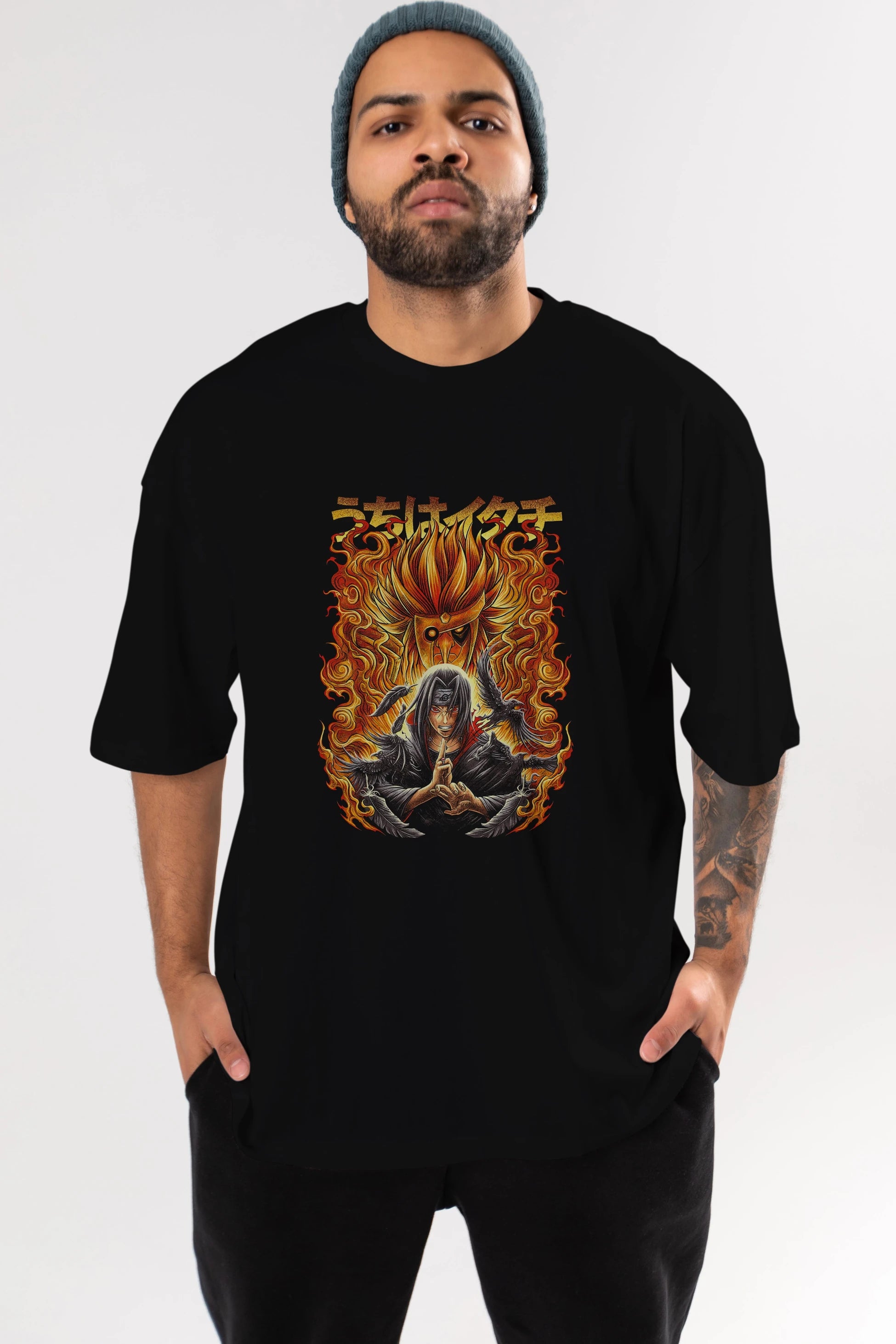 NARUTO ITACHI UCHIHA Anime Ön Baskılı Oversize t-shirt %100 pamuk Erkek Kadın Unisex