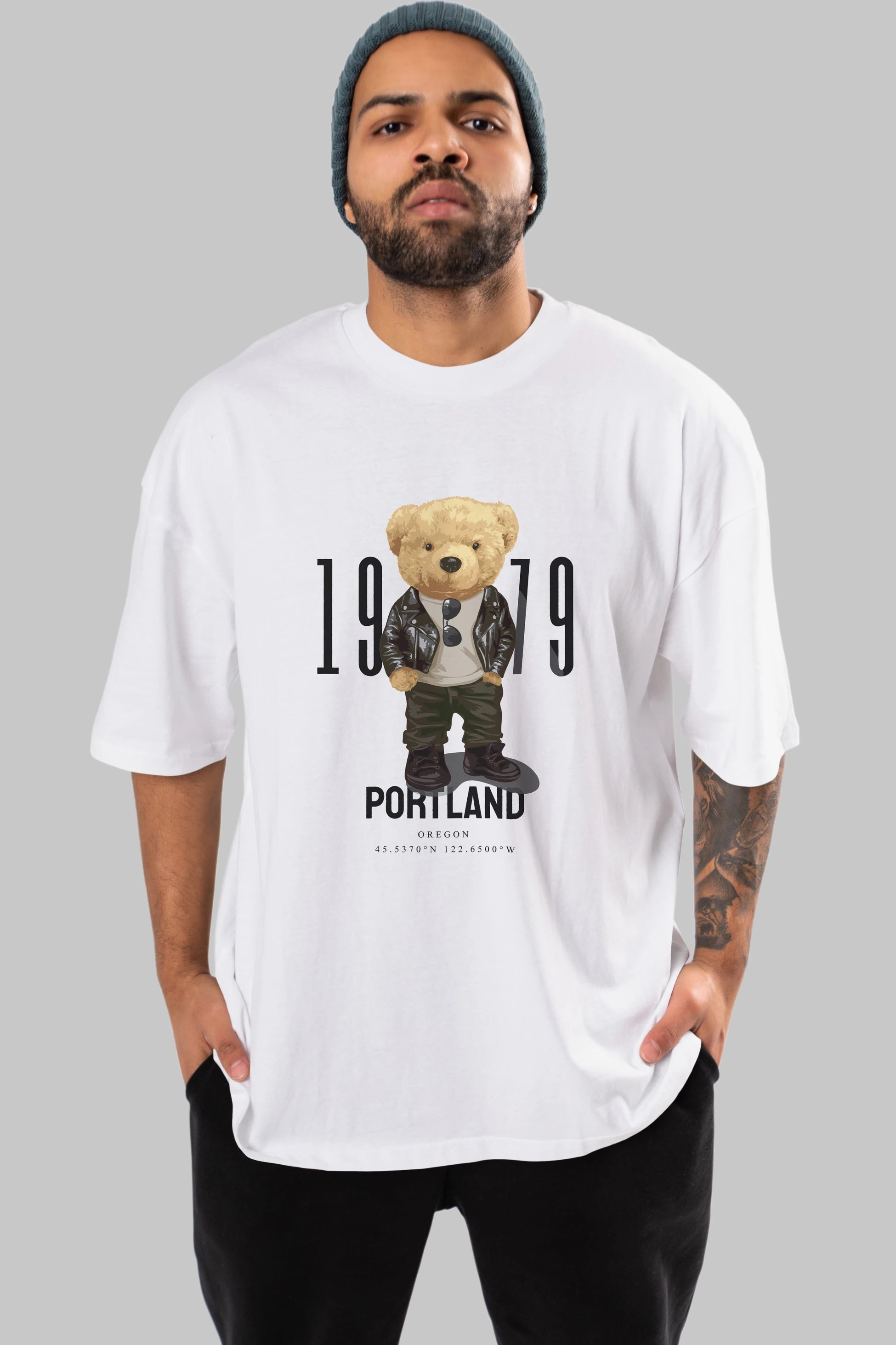 Teddy Bear Portland Ön Baskılı Oversize t-shirt Erkek Kadın Unisex %100 Pamuk