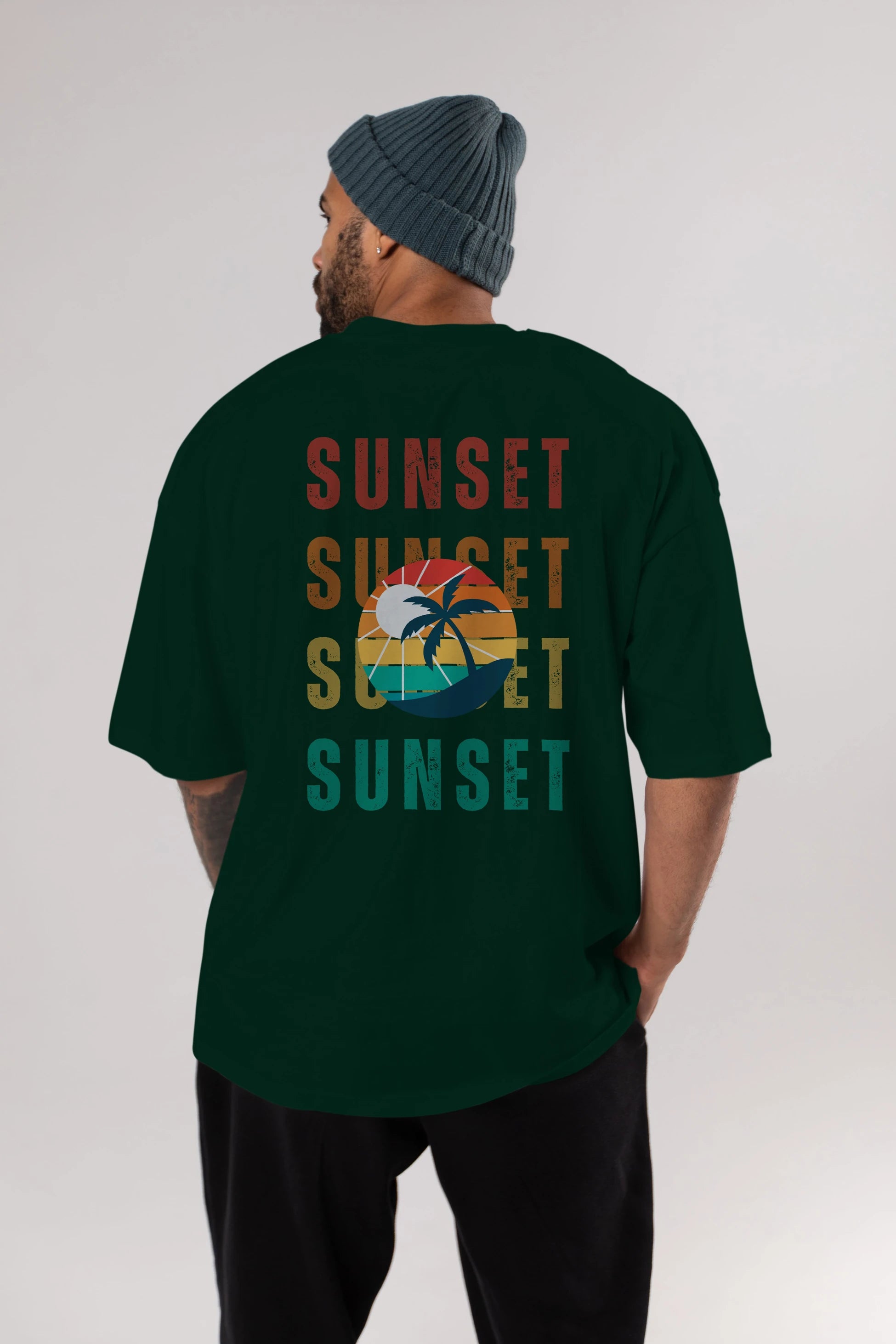 Sunset Yazılı Arka Baskılı Oversize t-shirt Erkek Kadın Unisex
