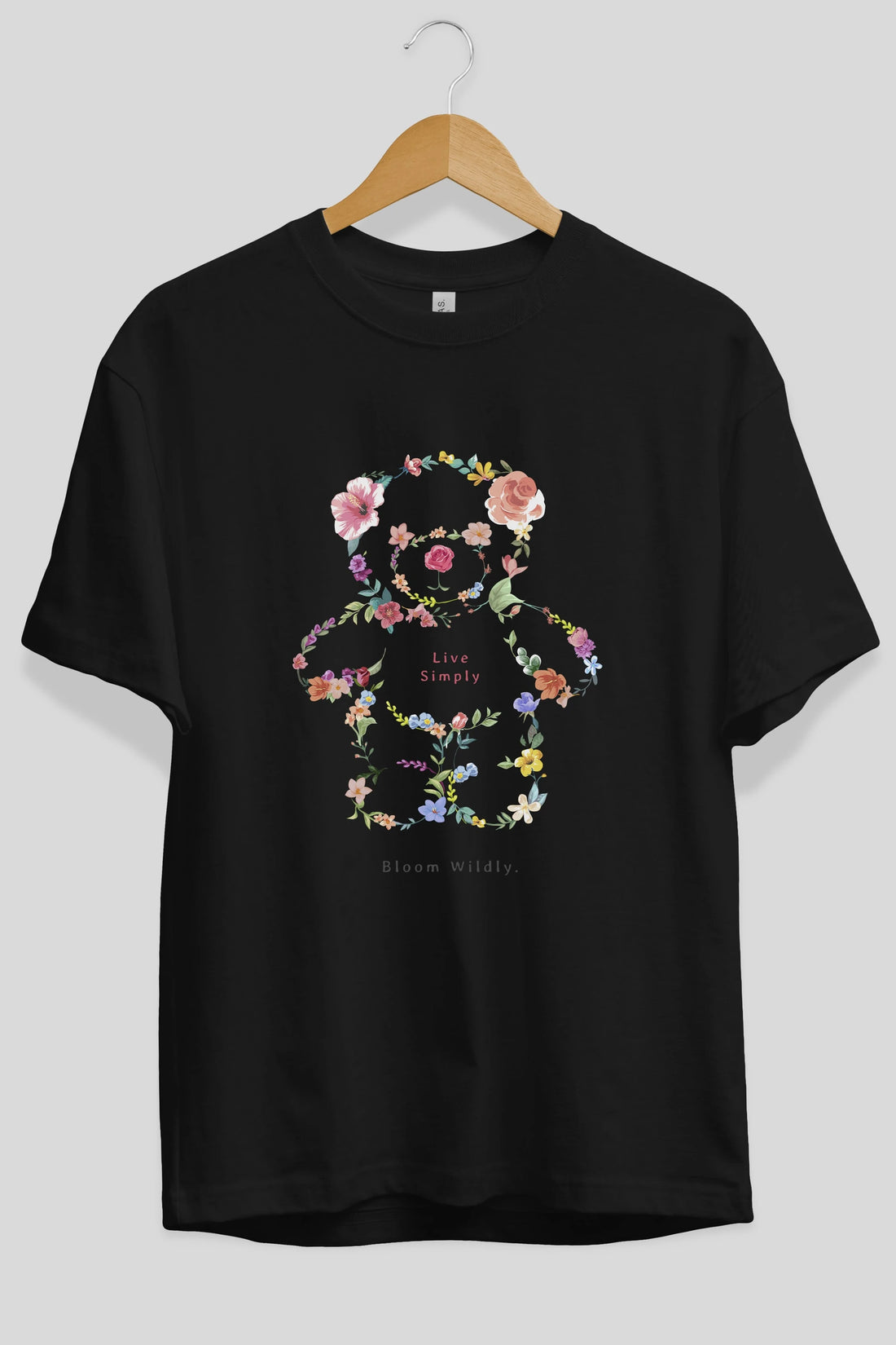Teddy Bear Flowers Ön Baskılı Oversize t-shirt Erkek Kadın Unisex