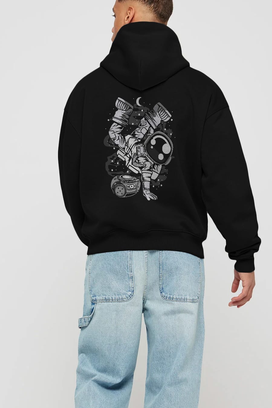 Space Breakdance Arka Baskılı Hoodie Oversize Kapüşonlu Sweatshirt Erkek Kadın Unisex