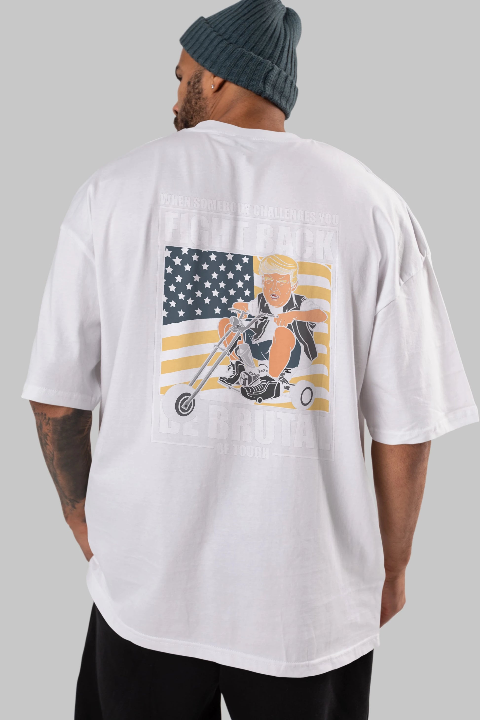 Trump Biker Arka Baskılı Oversize t-shirt Erkek Kadın Unisex %100 Pamuk tişort