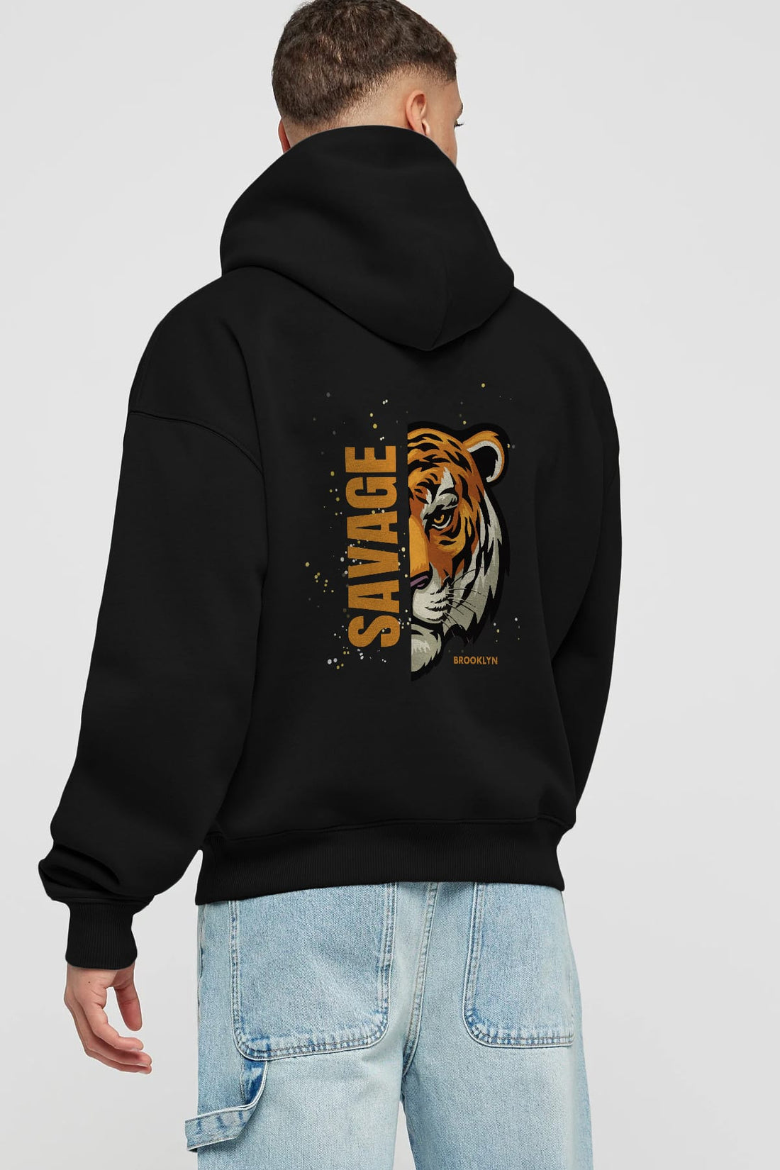 Savage Brooklyn Yazılı Arka Baskılı Oversize Hoodie Kapüşonlu Sweatshirt Erkek Kadın Unisex