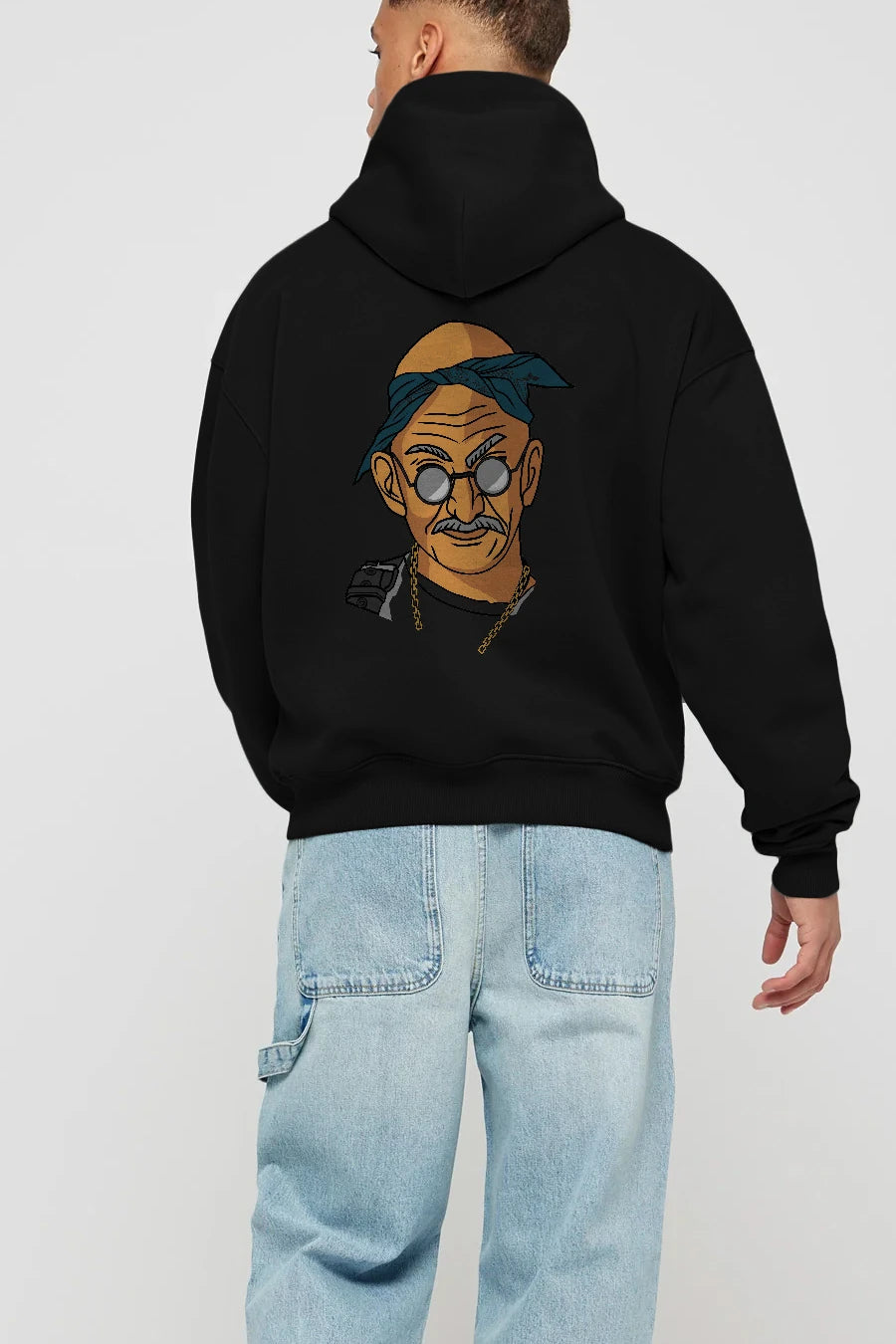 Tupac Gandhi Arka Baskılı Hoodie Oversize Kapüşonlu Sweatshirt Erkek Kadın Unisex