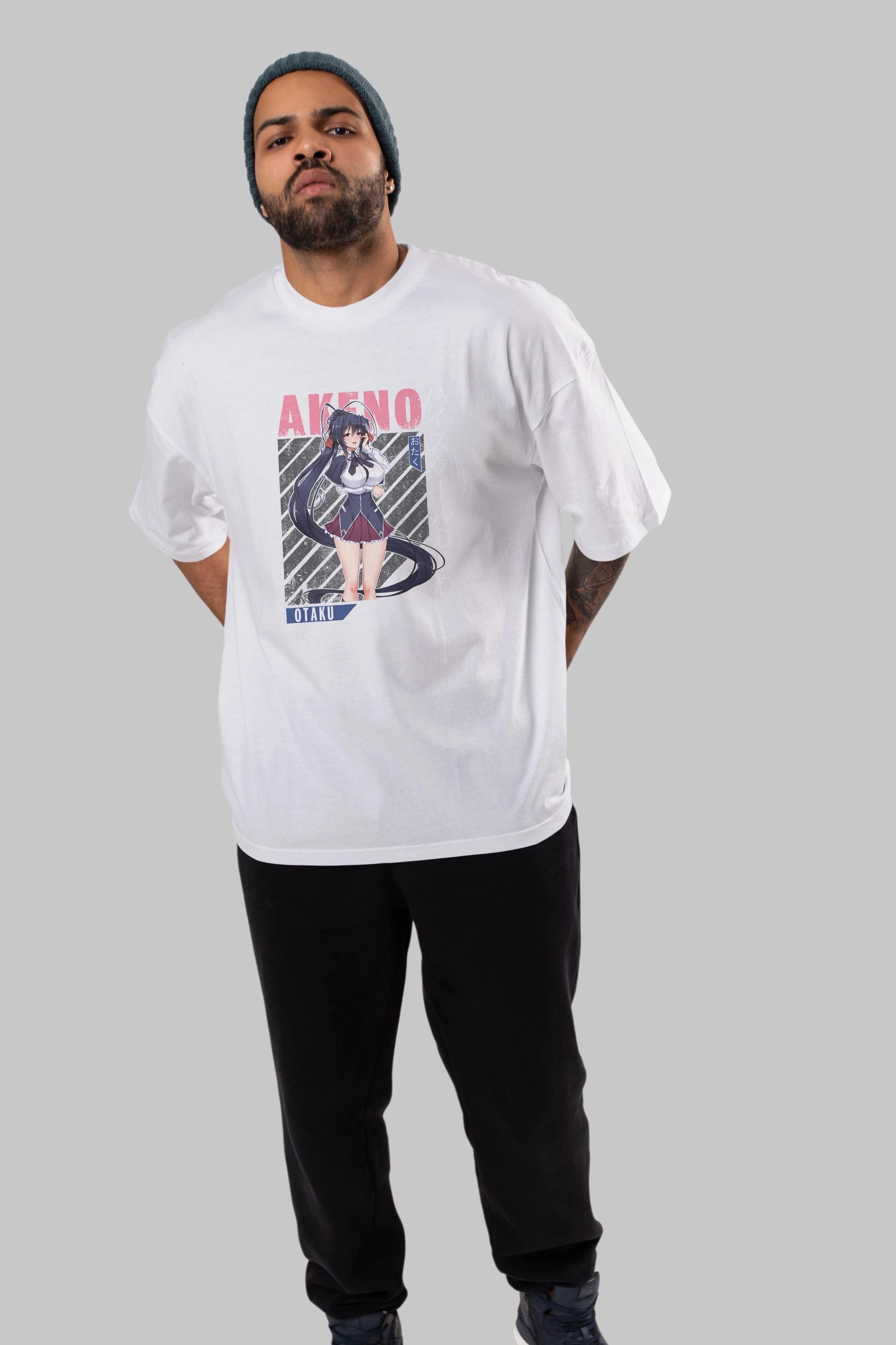 Akeno Himejima 4 Anime Ön Baskılı Oversize t-shirt %100 pamuk Erkek Kadın Unisex