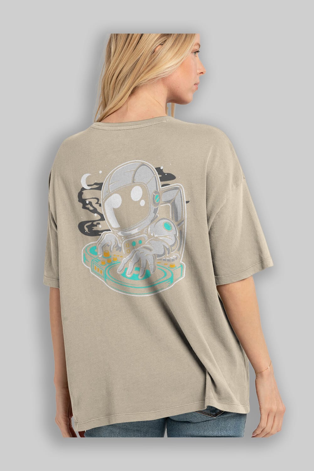 Astronaut DJ Arka Baskılı Oversize t-shirt Erkek Kadın Unisex
