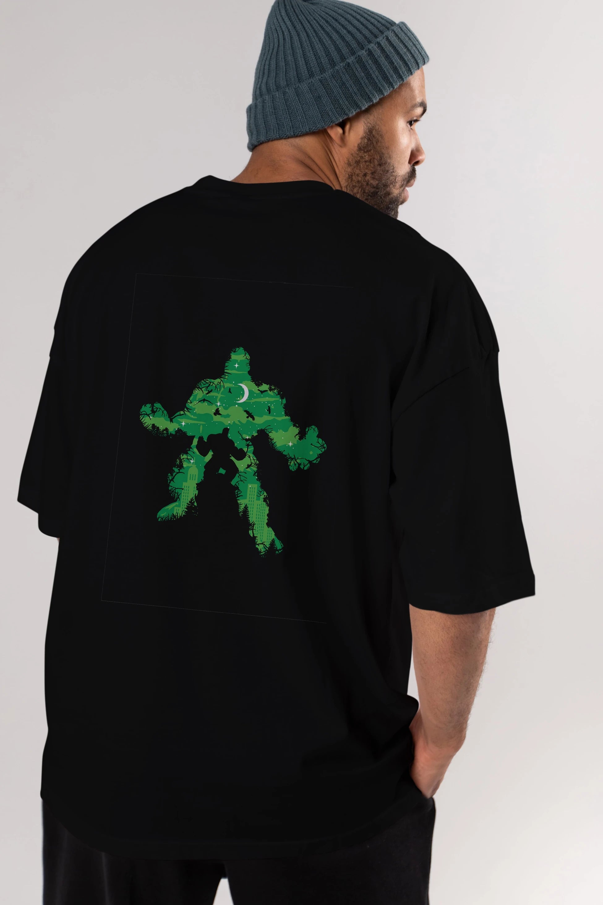 Green Monster Arka Baskılı Oversize t-shirt %100 pamuk Erkek Kadın Unisex