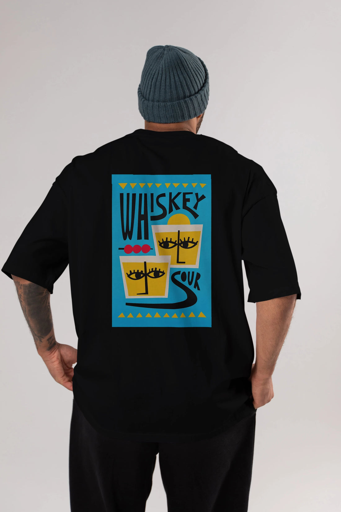 Whiskey Sour 2 Arka Baskılı Oversize t-shirt Erkek Kadın Unisex %100 Pamuk Bisiklet Yaka tişort