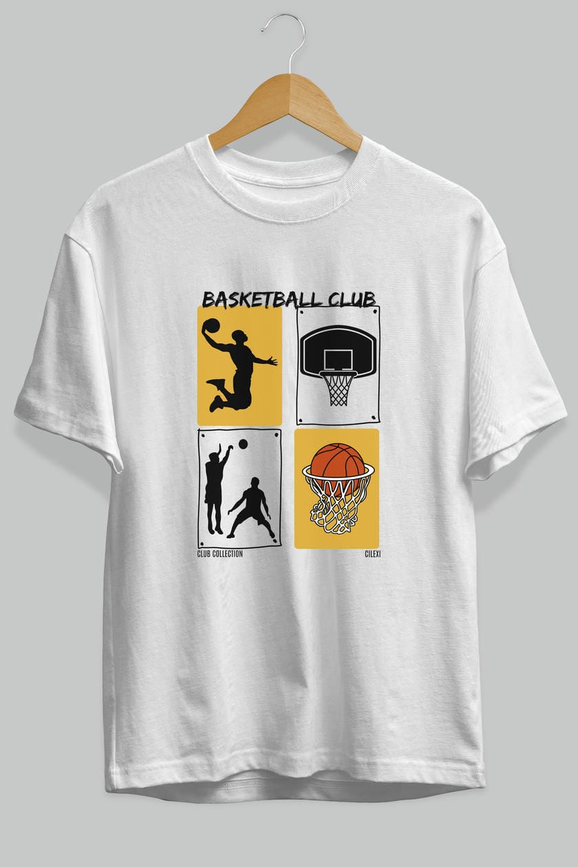 Basketball Club ön Baskılı Oversize t-shirt Erkek Kadın %100 Pamuk Bisiklet Yaka tişort