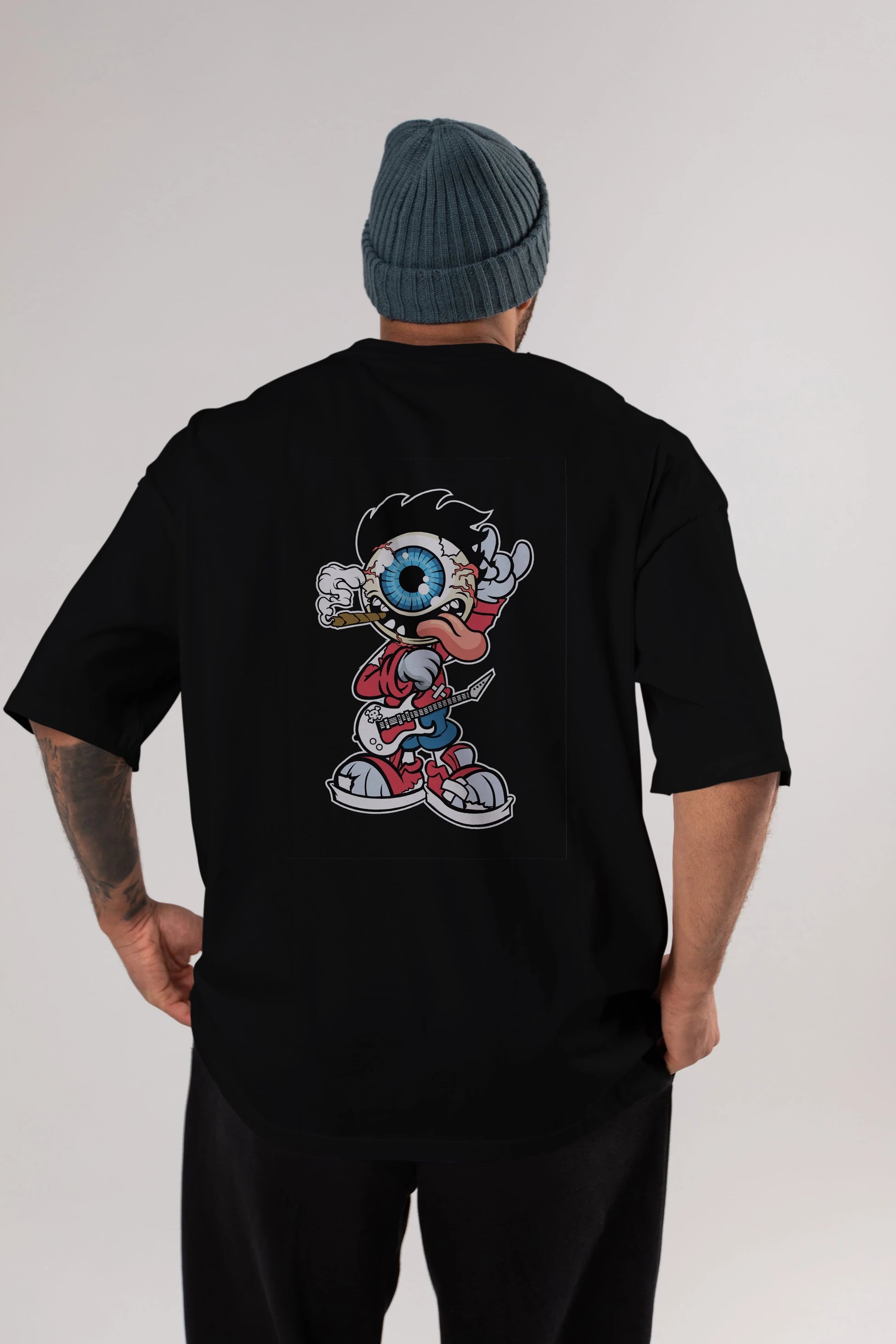 Eyeball Rockstar Arka Baskılı Oversize t-shirt Erkek Kadın Unisex %100 Pamuk tişort