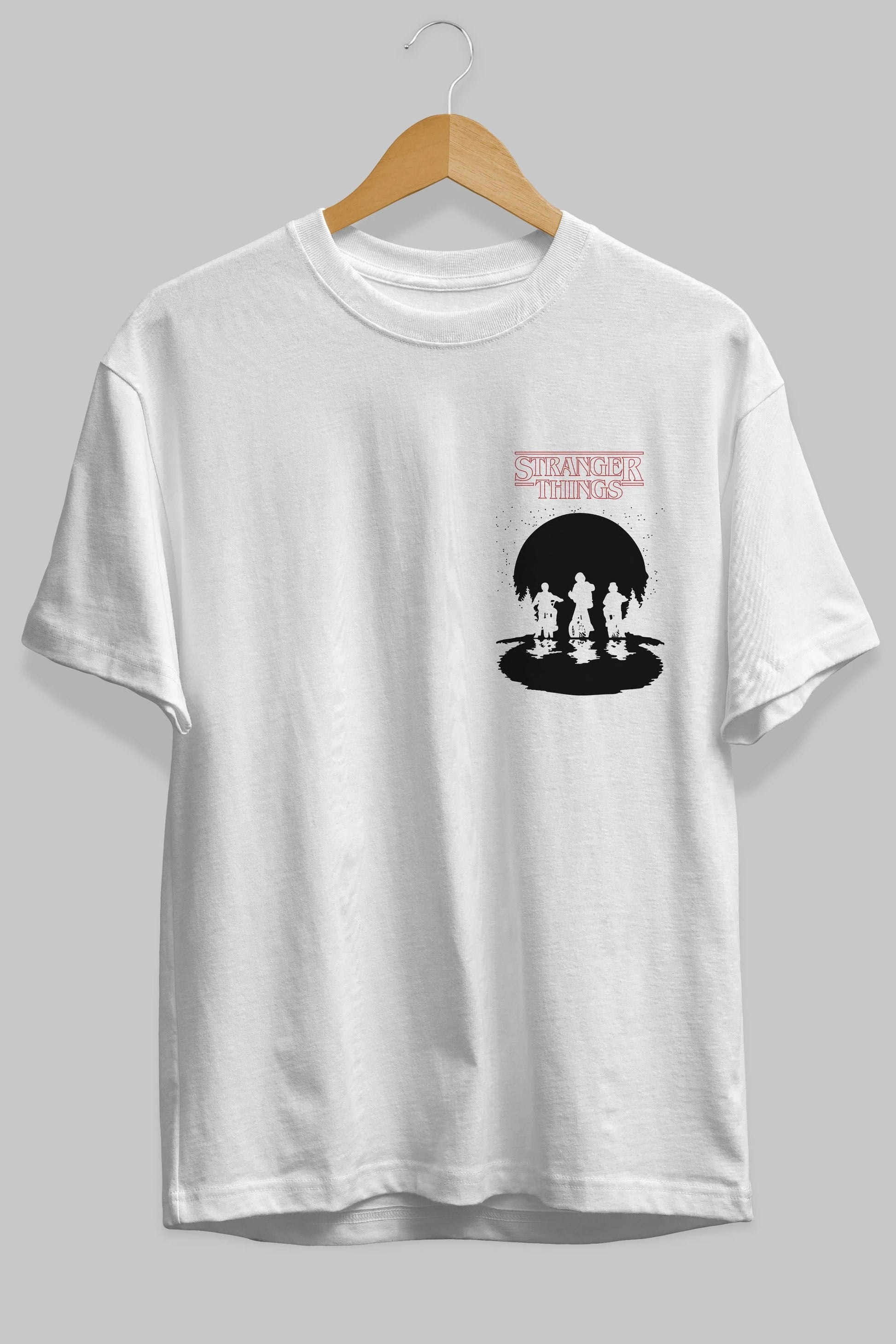 Stranger Things Ön Sol Baskılı Oversize t-shirt Erkek Kadın Unisex %100 Pamuk Bisiklet Yaka tişort
