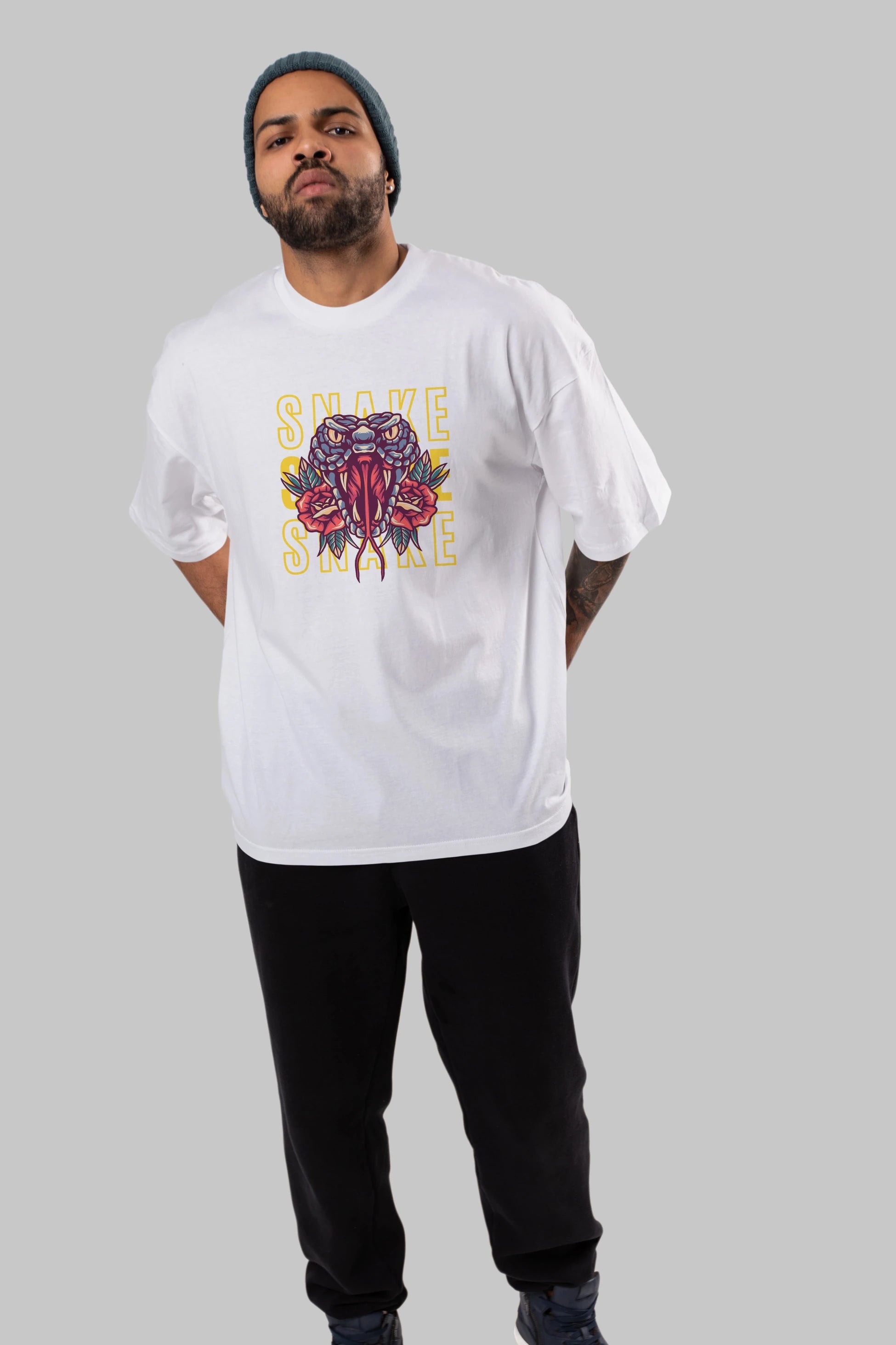 Snake Ön Baskılı Oversize t-shirt Erkek Kadın Unisex