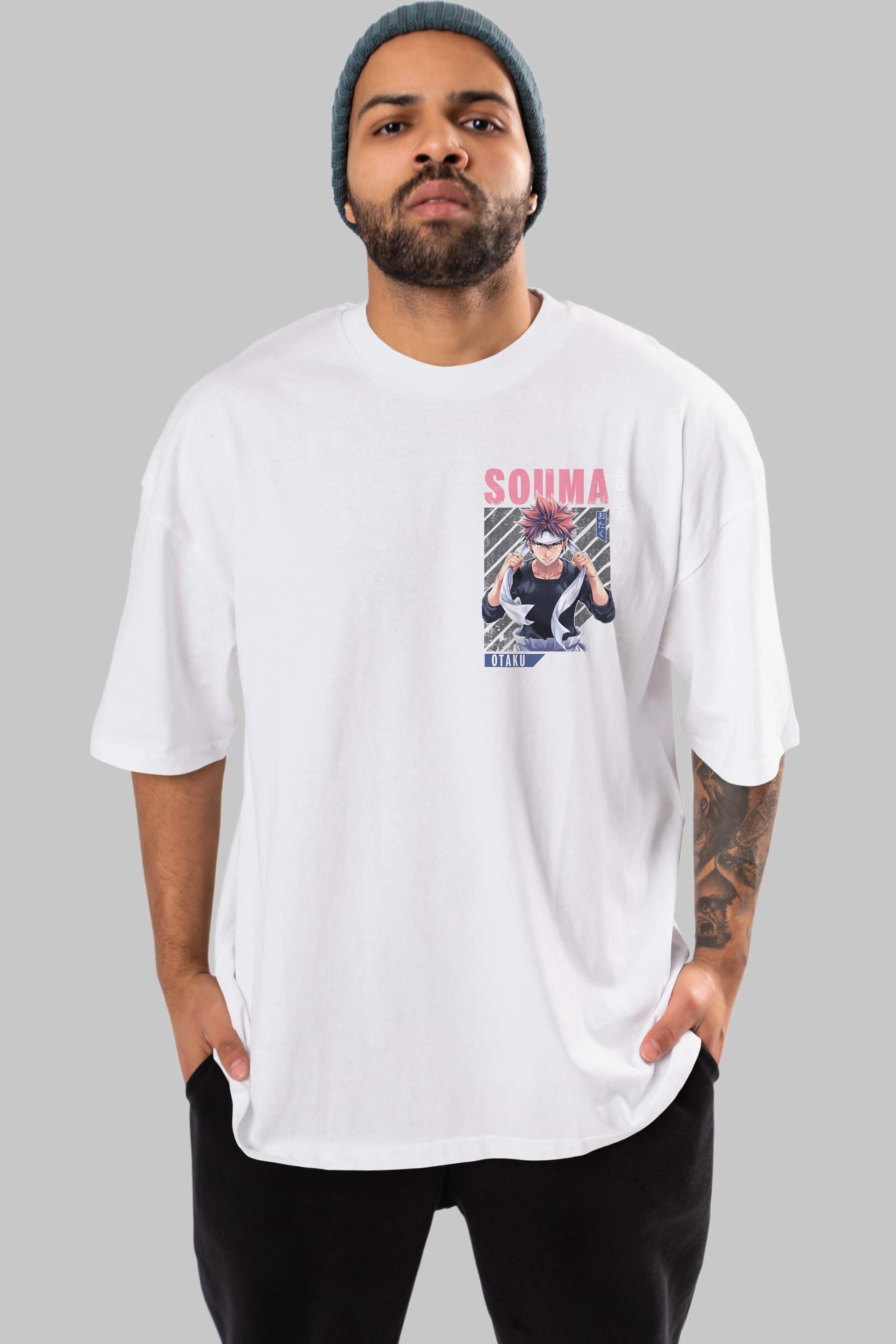 Souma Yukihira 8 Ön Sol Baskılı Oversize t-shirt Erkek Kadın Unisex %100 Pamuk Bisiklet Yaka tişort