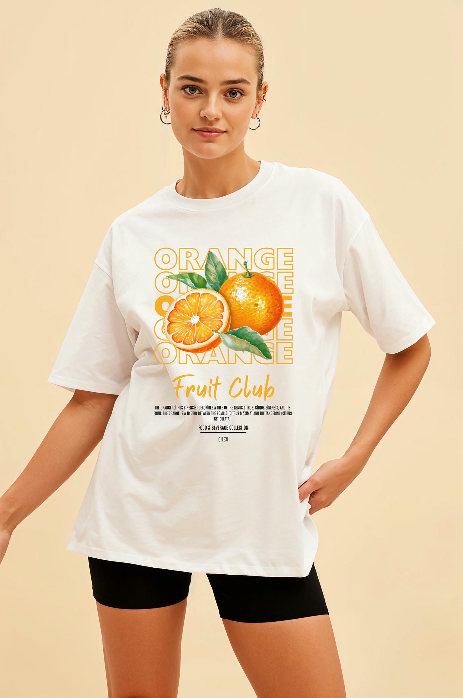 Orange Ön Baskılı Oversize t-shirt Erkek Kadın Pamuk Bisiklet Yaka tişort