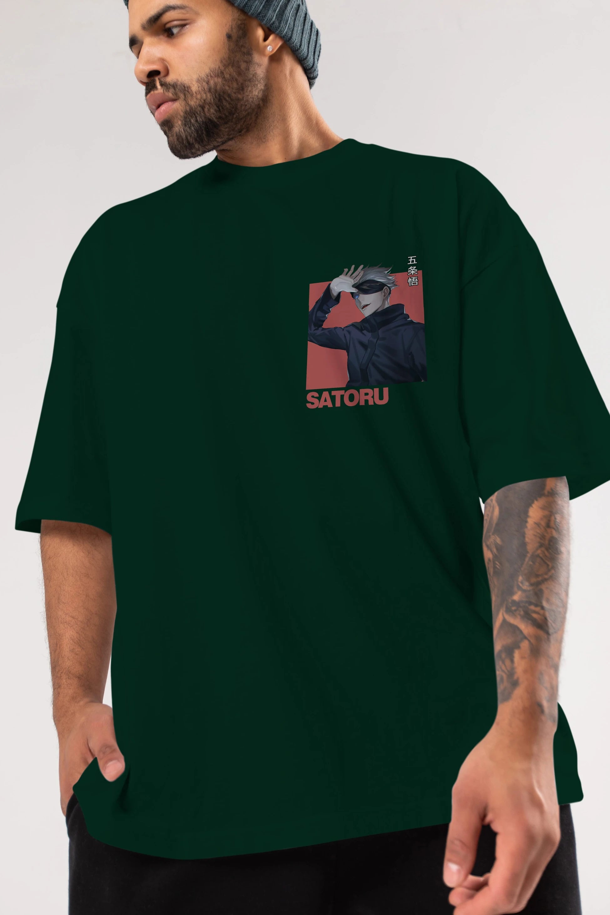 SATORU GOJO 2 Ön Sol Baskılı Oversize t-shirt Erkek Kadın Unisex %100 Pamuk Bisiklet Yaka tişort