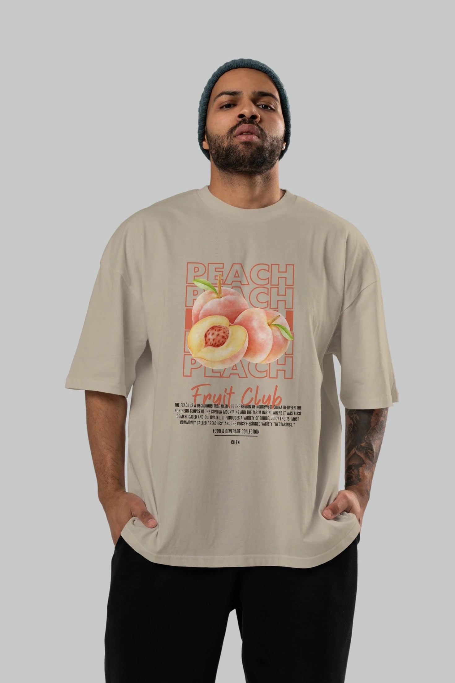 Peach Ön Baskılı Oversize t-shirt Erkek Kadın Pamuk Bisiklet Yaka tişort
