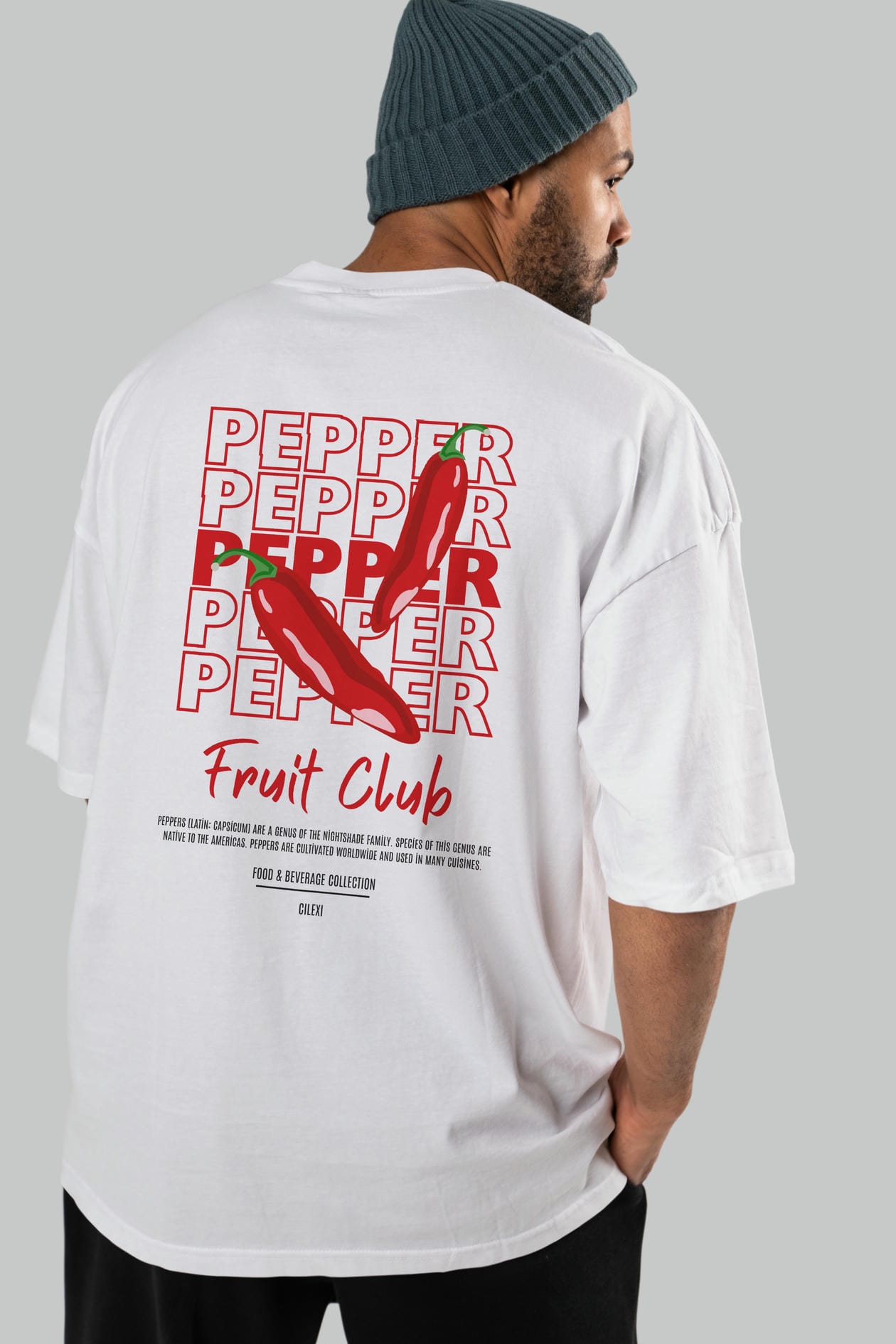 Pepper Arka Baskılı Oversize t-shirt Erkek Kadın Pamuk Bisiklet Yaka tişort