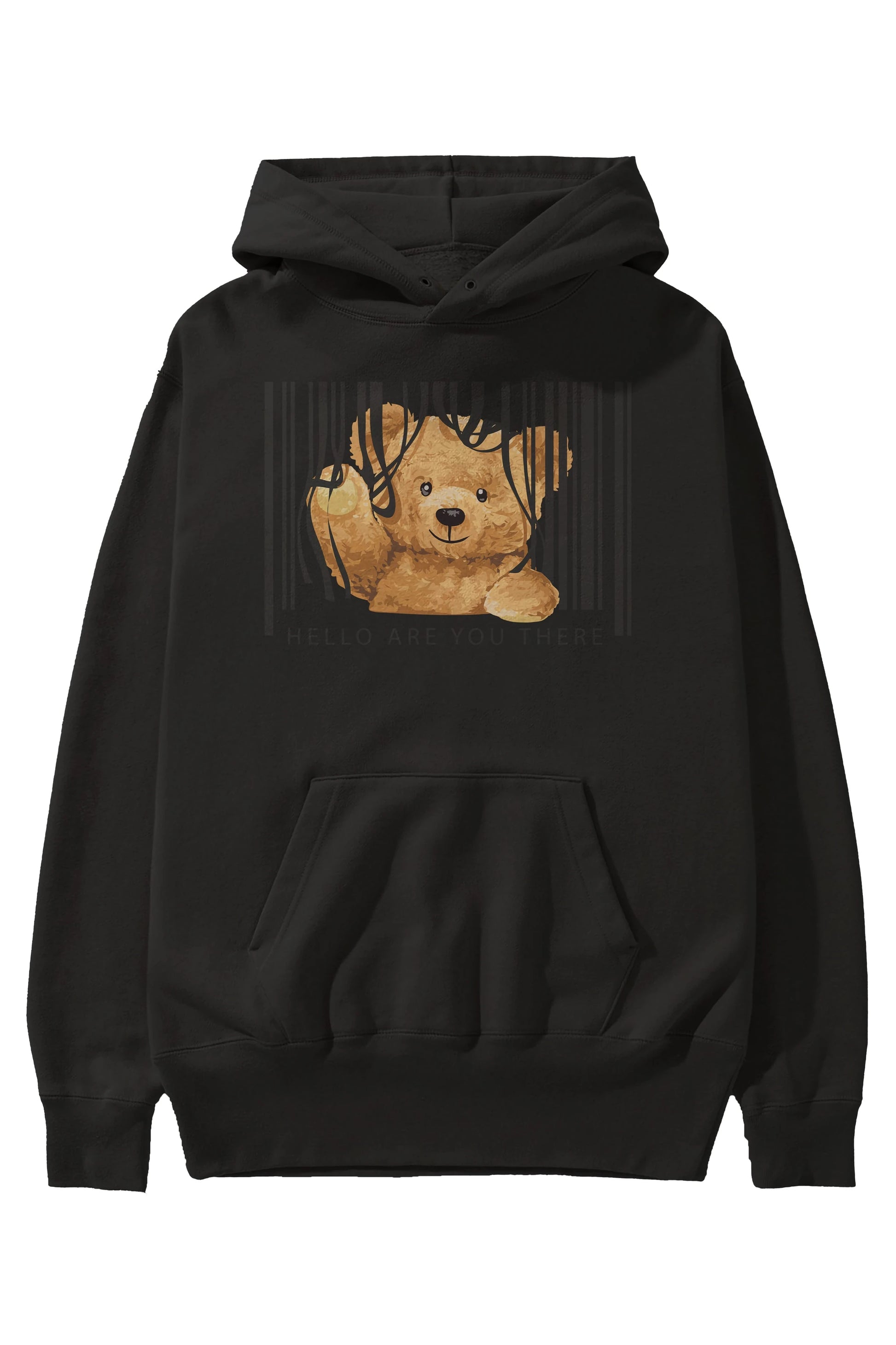 Teddy Bear Hello Ön Baskılı Hoodie Oversize Kapüşonlu Sweatshirt Erkek Kadın Unisex