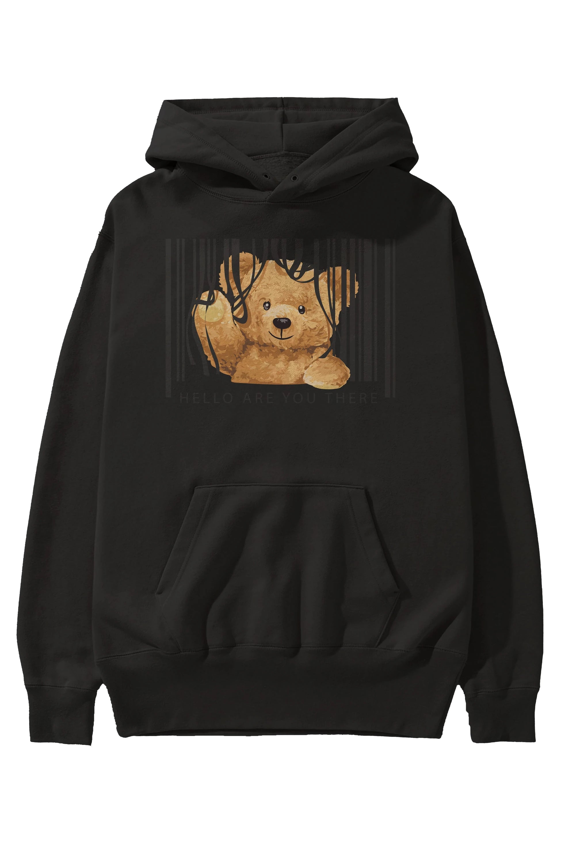 Teddy Bear Hello Ön Baskılı Hoodie Oversize Kapüşonlu Sweatshirt Erkek Kadın Unisex