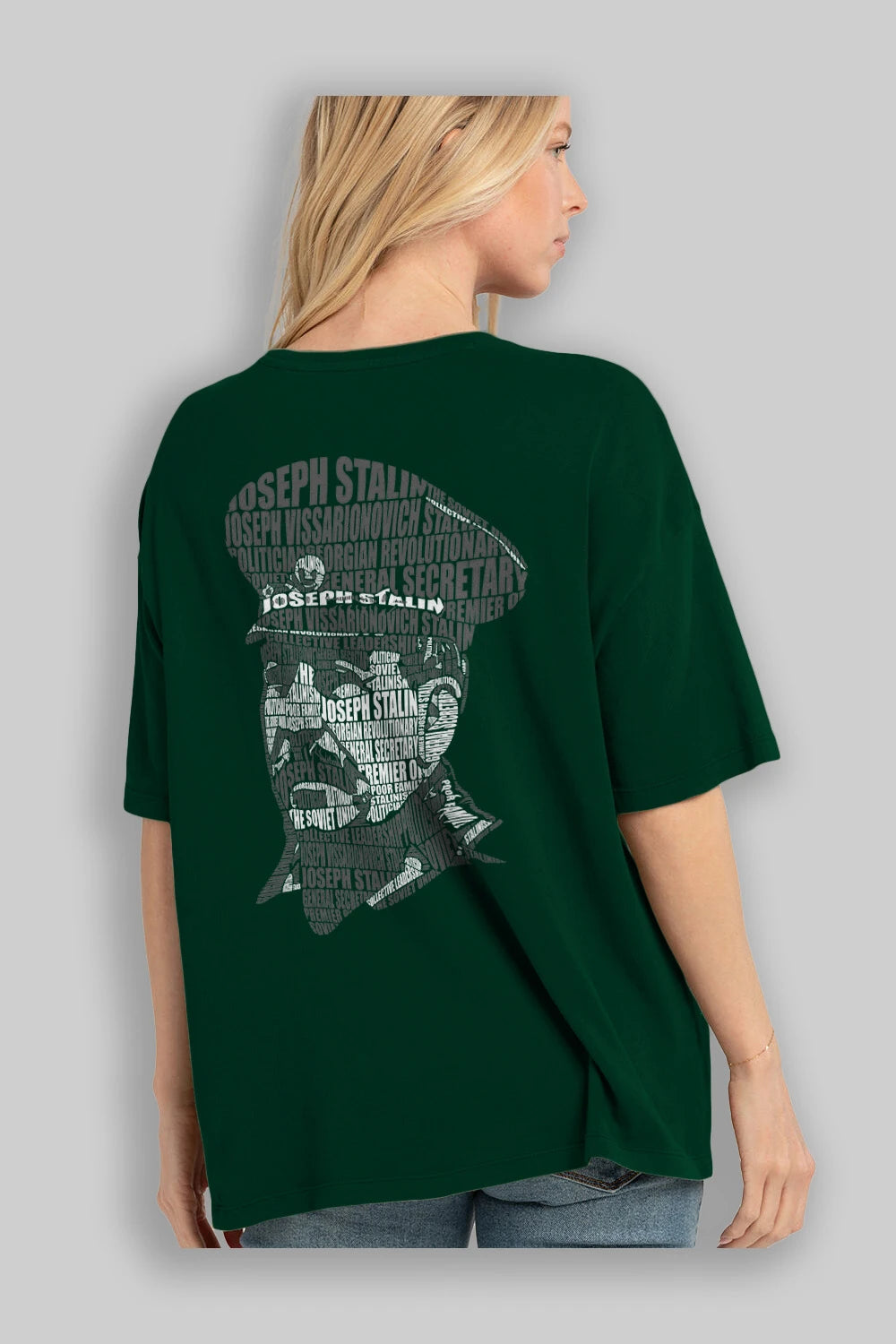 Joseph Stalin Calligram Arka Baskılı Oversize t-shirt %100 pamuk Erkek Kadın Unisex