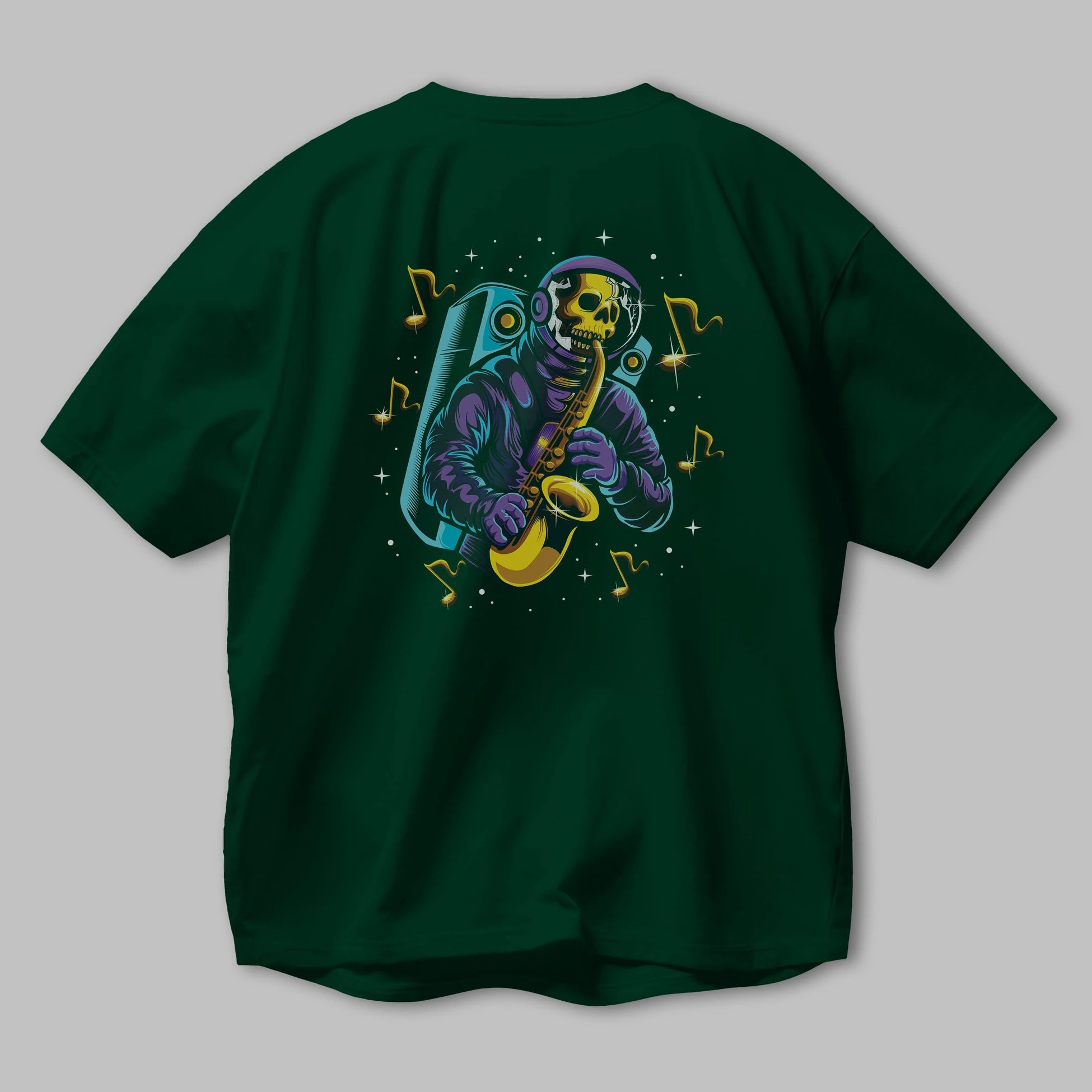 Astroskull Saxophonist Arka Baskılı Oversize t-shirt Erkek Kadın Unisex