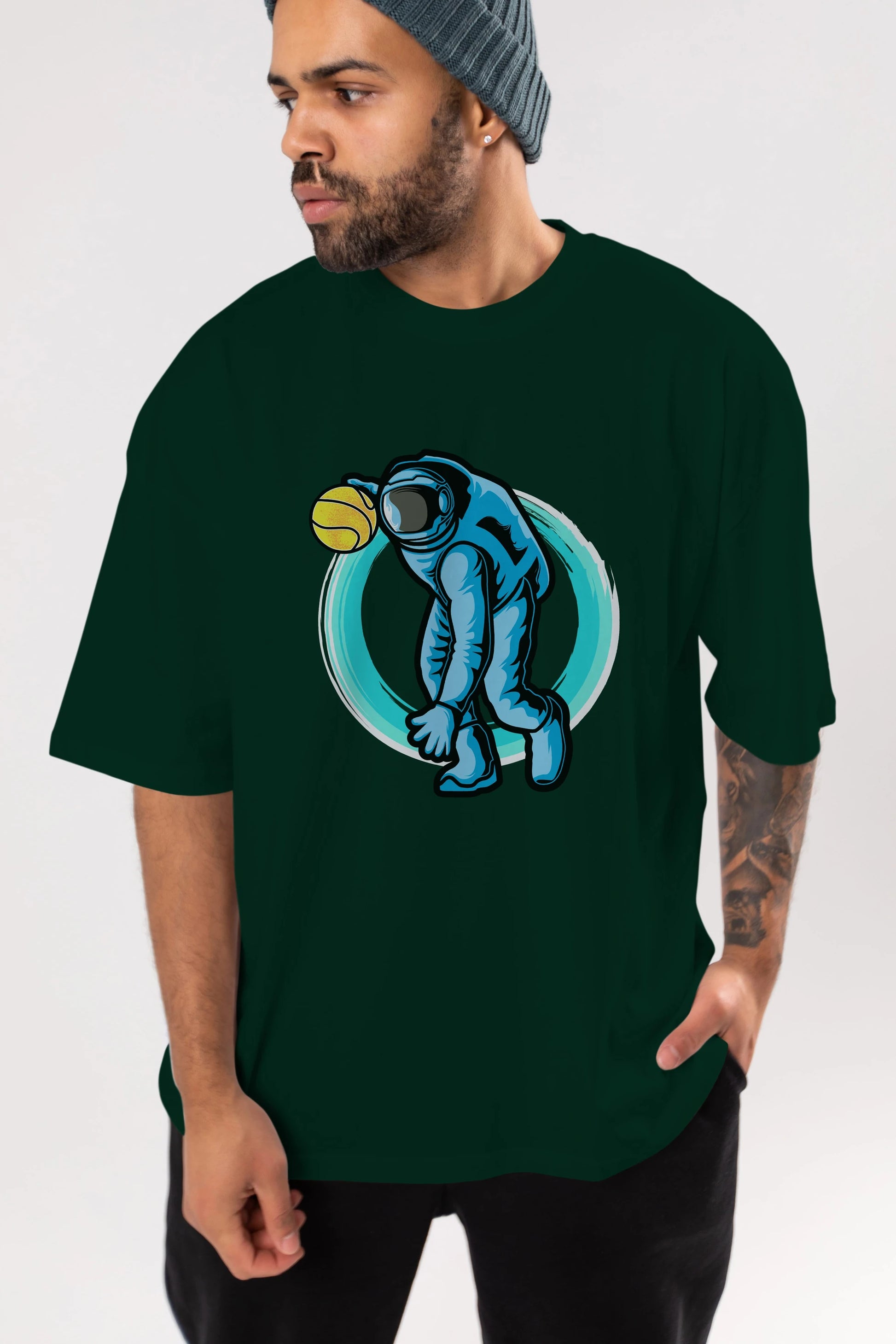 Astronaut Dribble Ön Baskılı Oversize t-shirt Erkek Kadın Unisex