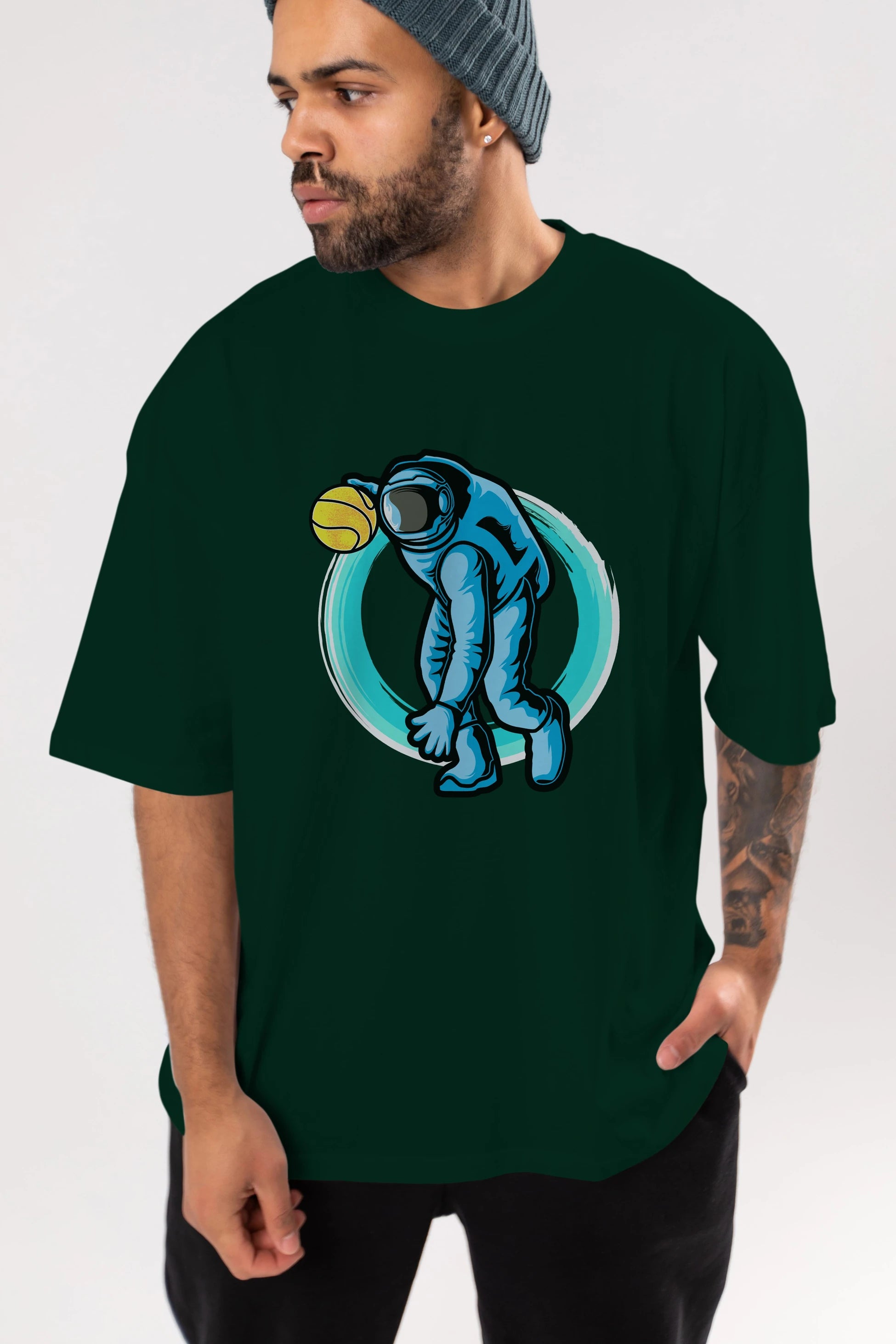 Astronaut Dribble Ön Baskılı Oversize t-shirt Erkek Kadın Unisex