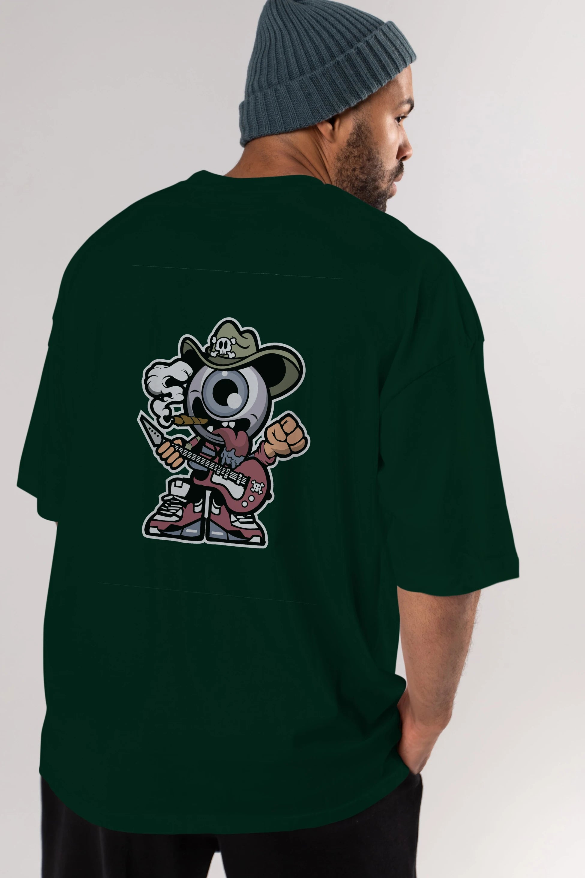 Eyeball Rockstar Cowboy Arka Baskılı Oversize t-shirt Erkek Kadın Unisex %100 Pamuk tişort