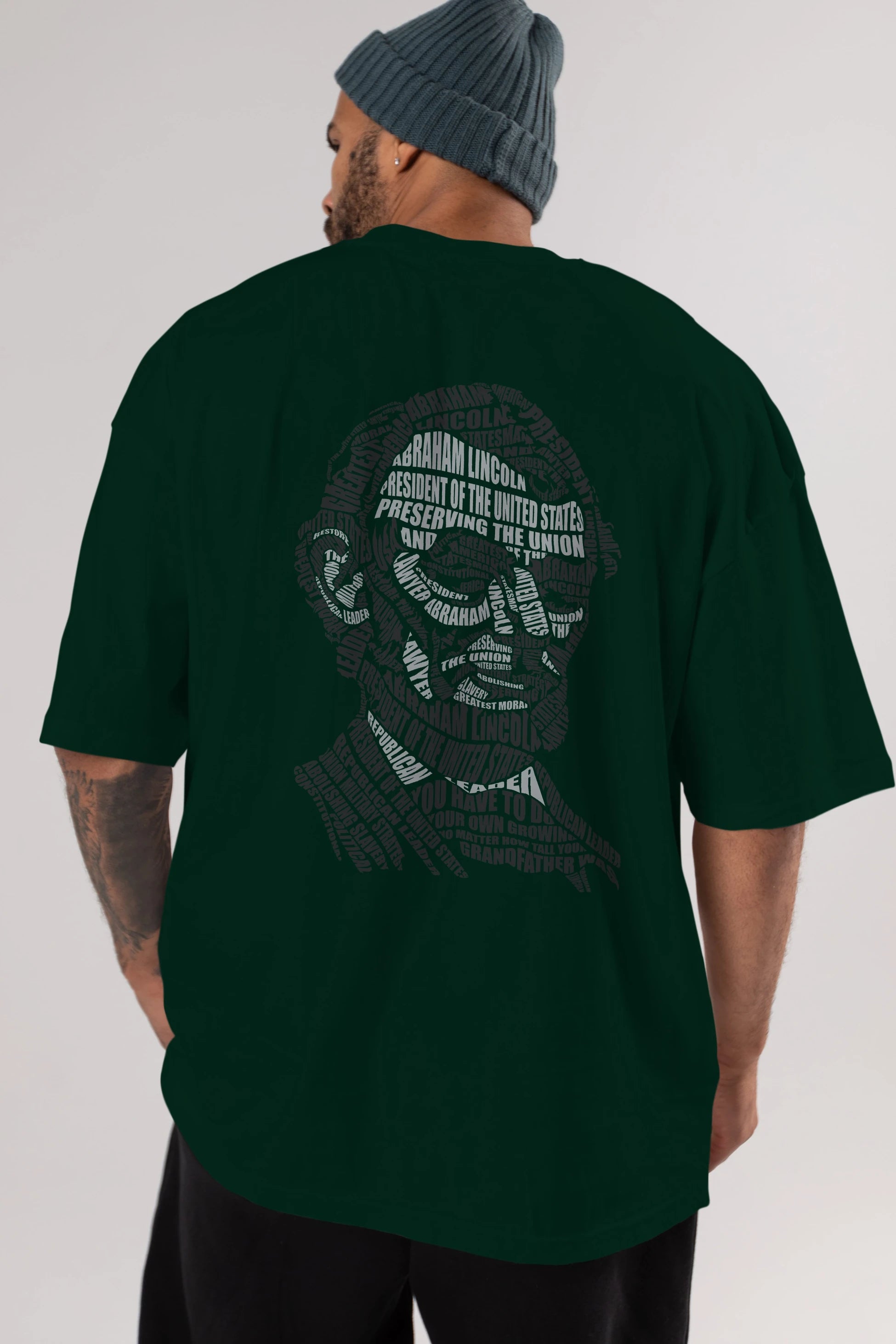 Abraham Lincoln Calligram Arka Baskılı Oversize t-shirt %100 pamuk Erkek Kadın Unisex