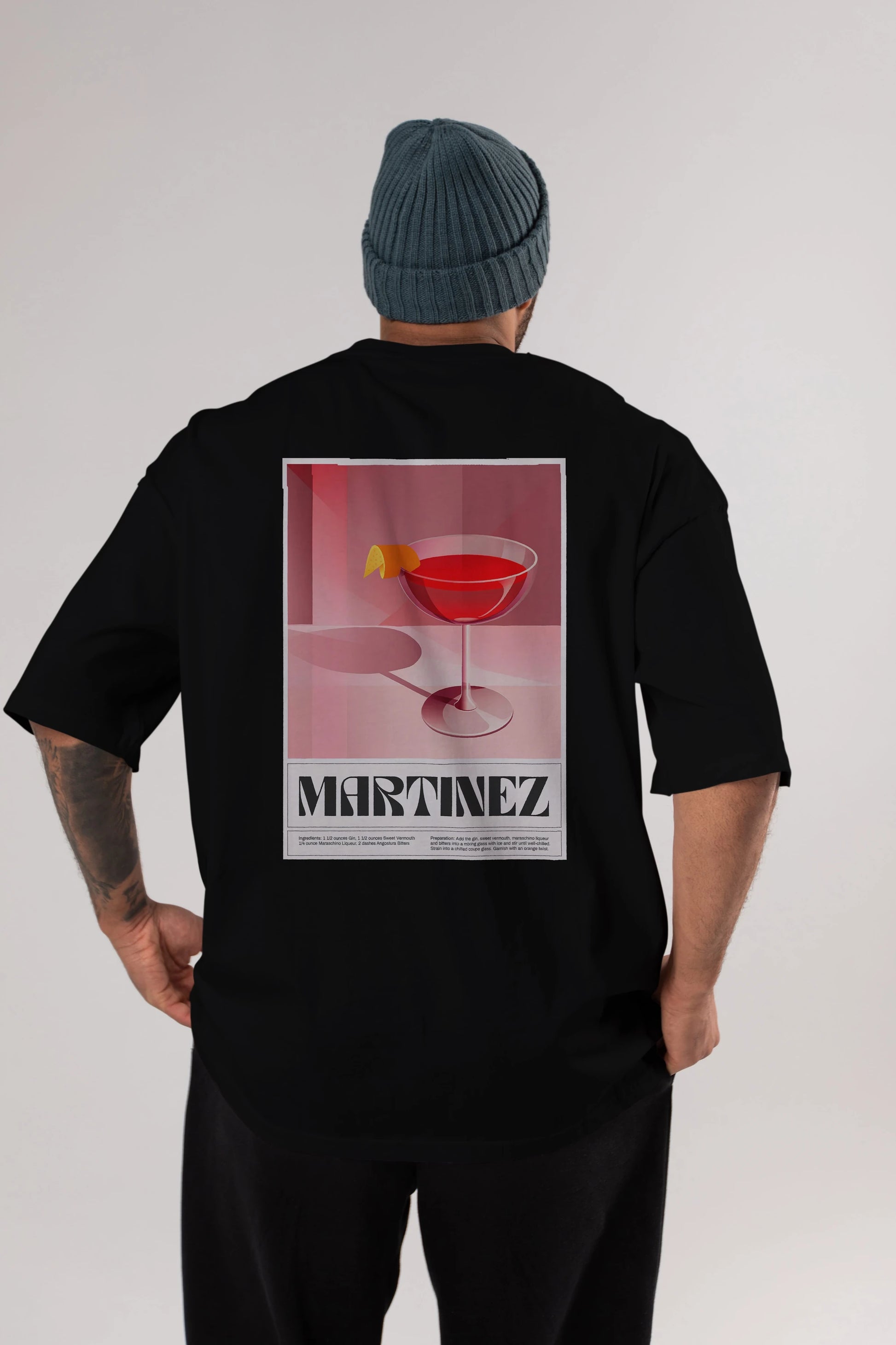 Martinez Arka Baskılı Oversize t-shirt Erkek Kadın Unisex %100 Pamuk Bisiklet Yaka tişort