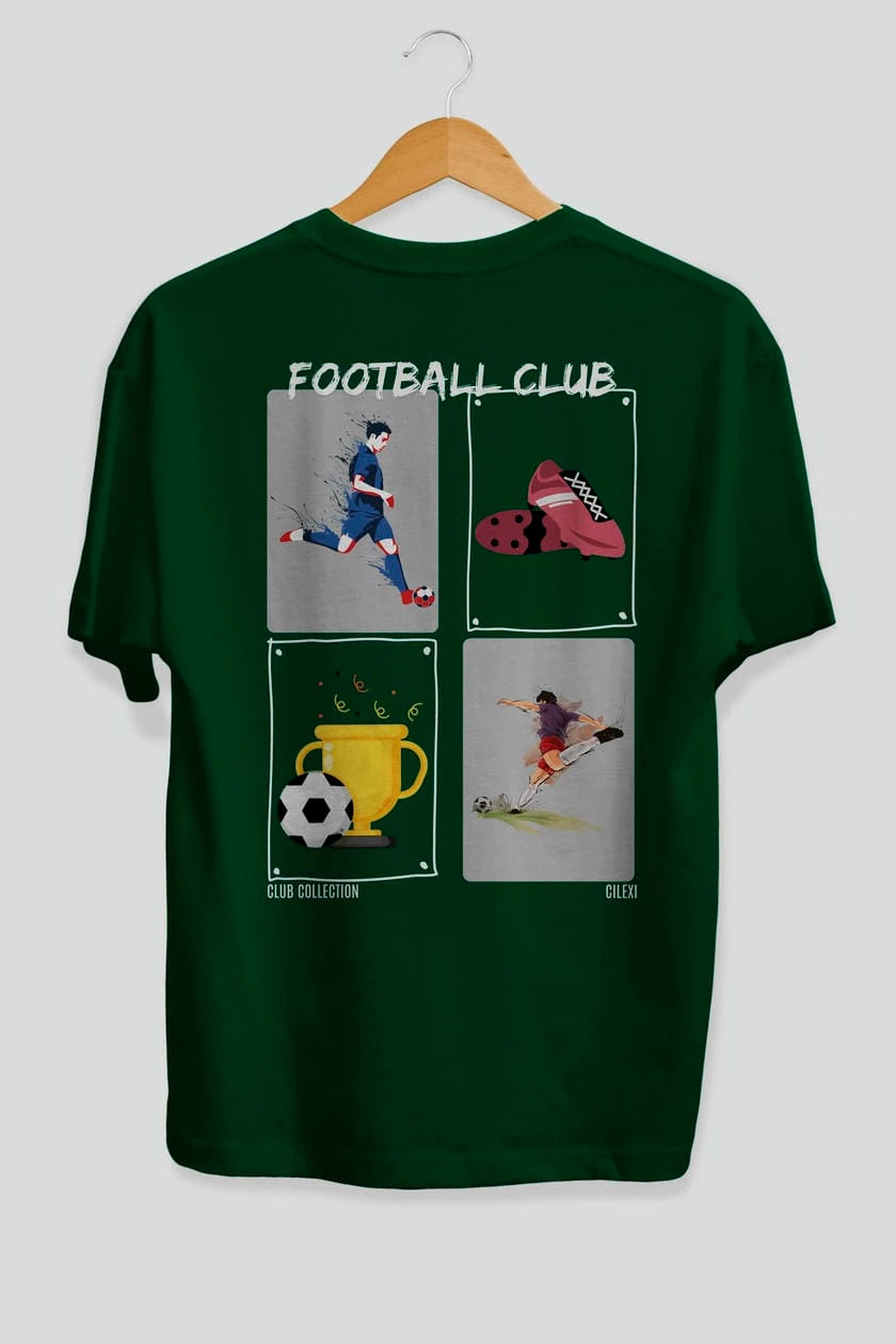 Football Club Arka Baskılı Oversize t-shirt Erkek Kadın %100 Pamuk Bisiklet Yaka tişort