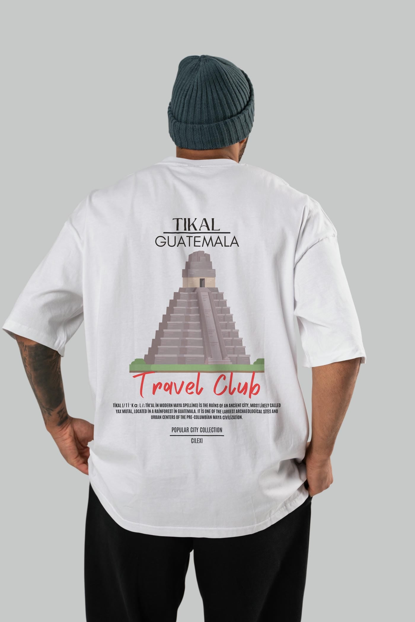 Tikal Guatemala Arka Baskılı Oversize t-shirt Erkek Kadın Pamuk Bisiklet Yaka tişort